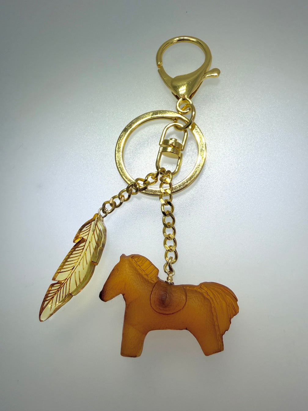 Handmade in Lithuania Genuine Baltic Amber Horse and Leaf Purse Charm – Elegant Laser-Cut Accent