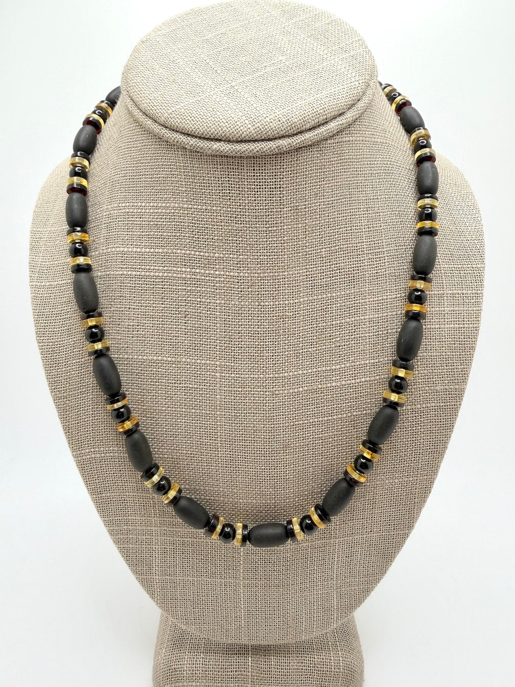 Genuine Baltic Amber Men’s or Unisex Bead Necklace – Bold Dark Cherry Amber with Lemon Accents