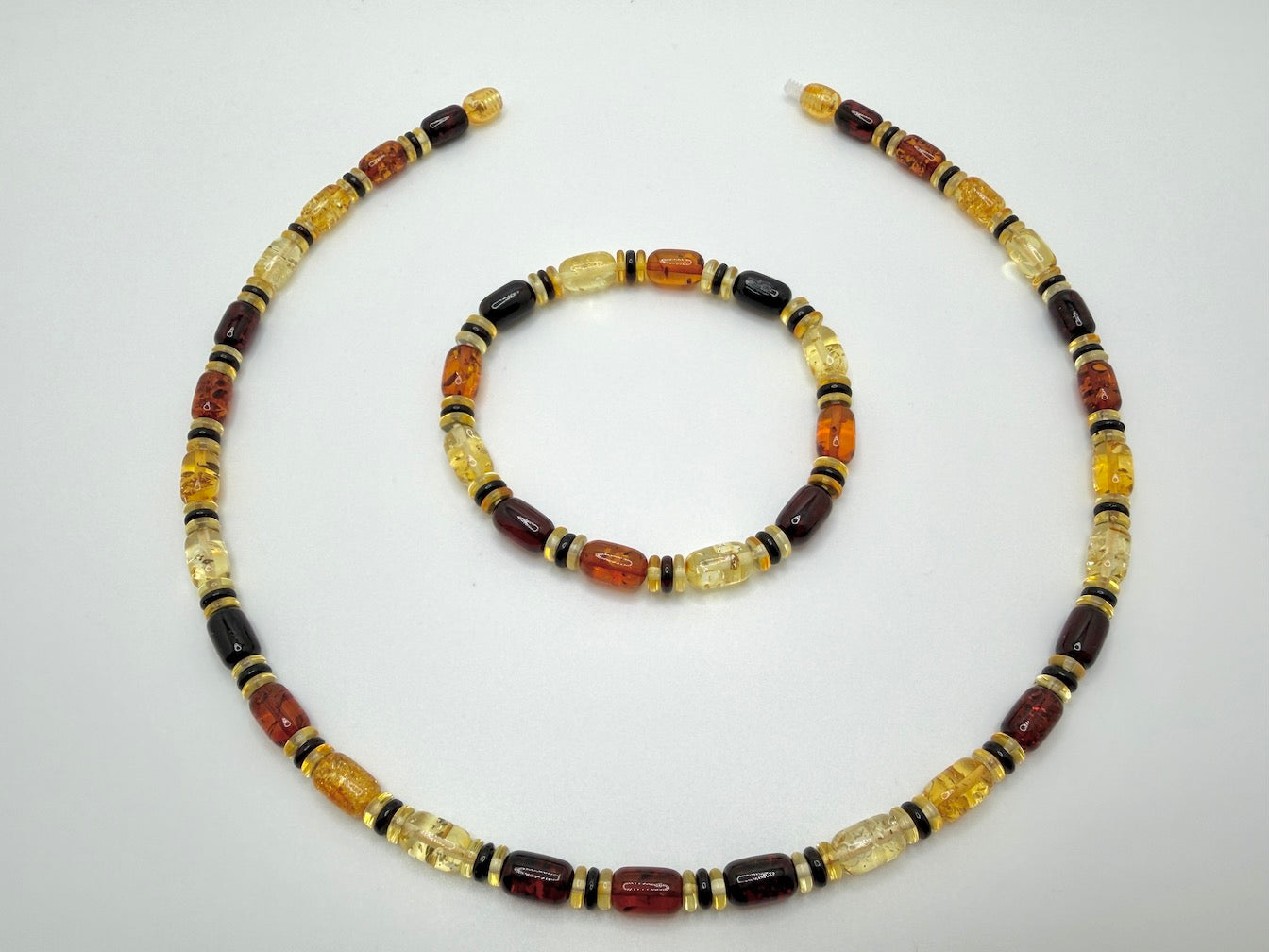 Genuine Baltic Amber Men’s or Unisex Bead Necklace – Multicolor Cherry, Cognac & Lemon