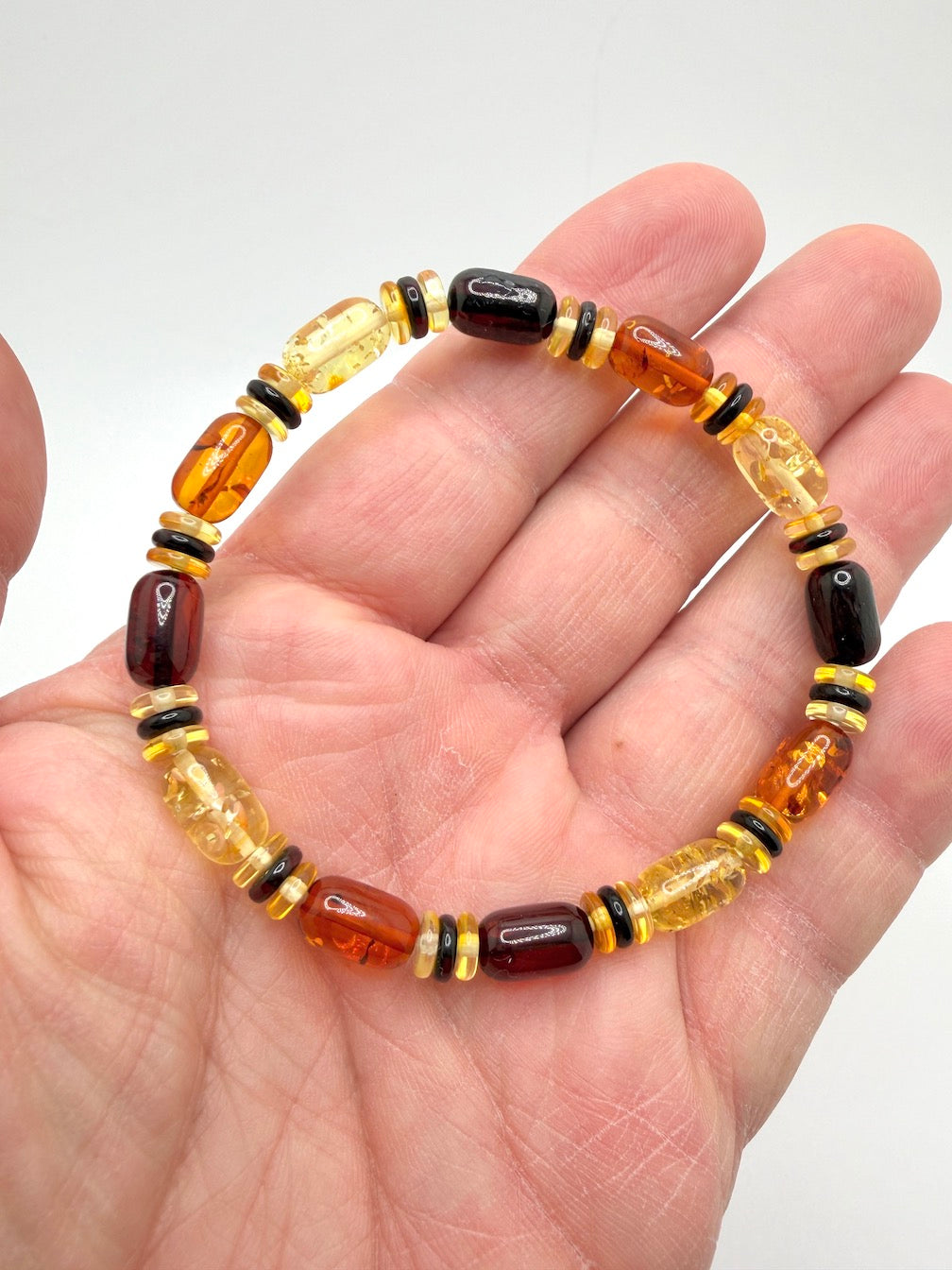 Genuine Baltic Amber Men’s or Unisex Bead Necklace – Multicolor Cherry, Cognac & Lemon