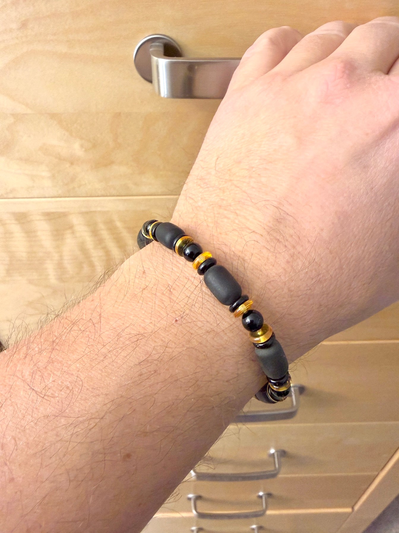Genuine Baltic Amber Men’s or Unisex Bead Necklace – Bold Dark Cherry Amber with Lemon Accents