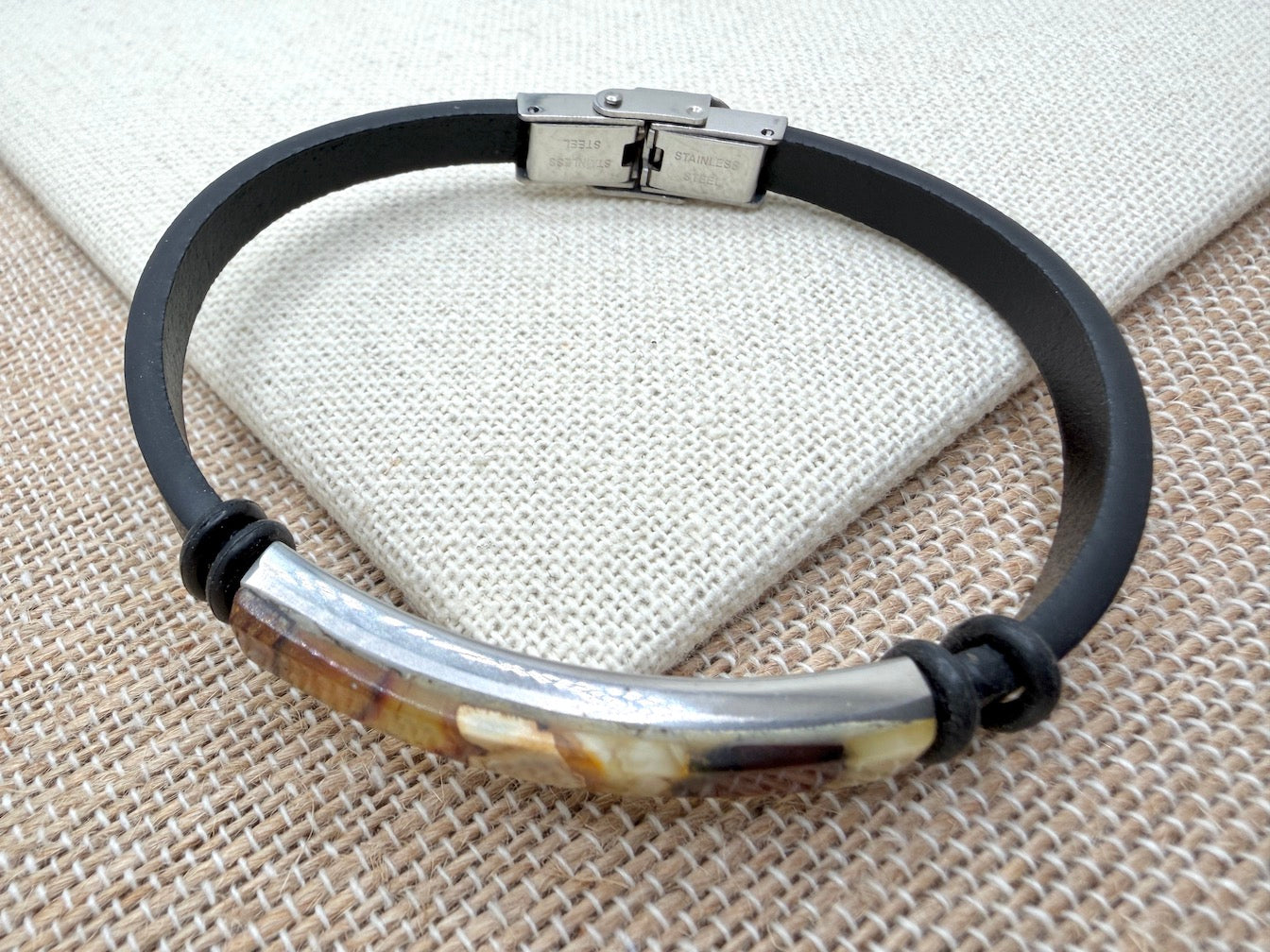 Handmade in Lithuania – Genuine Baltic Amber, Leather & Stainless Steel Men’s Bracelets