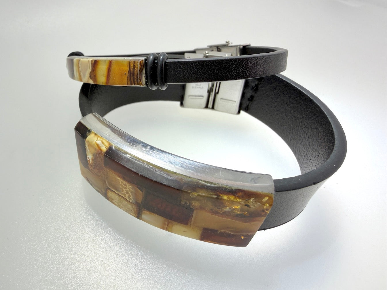 Handmade in Lithuania – Genuine Baltic Amber, Leather & Stainless Steel Men’s Bracelets