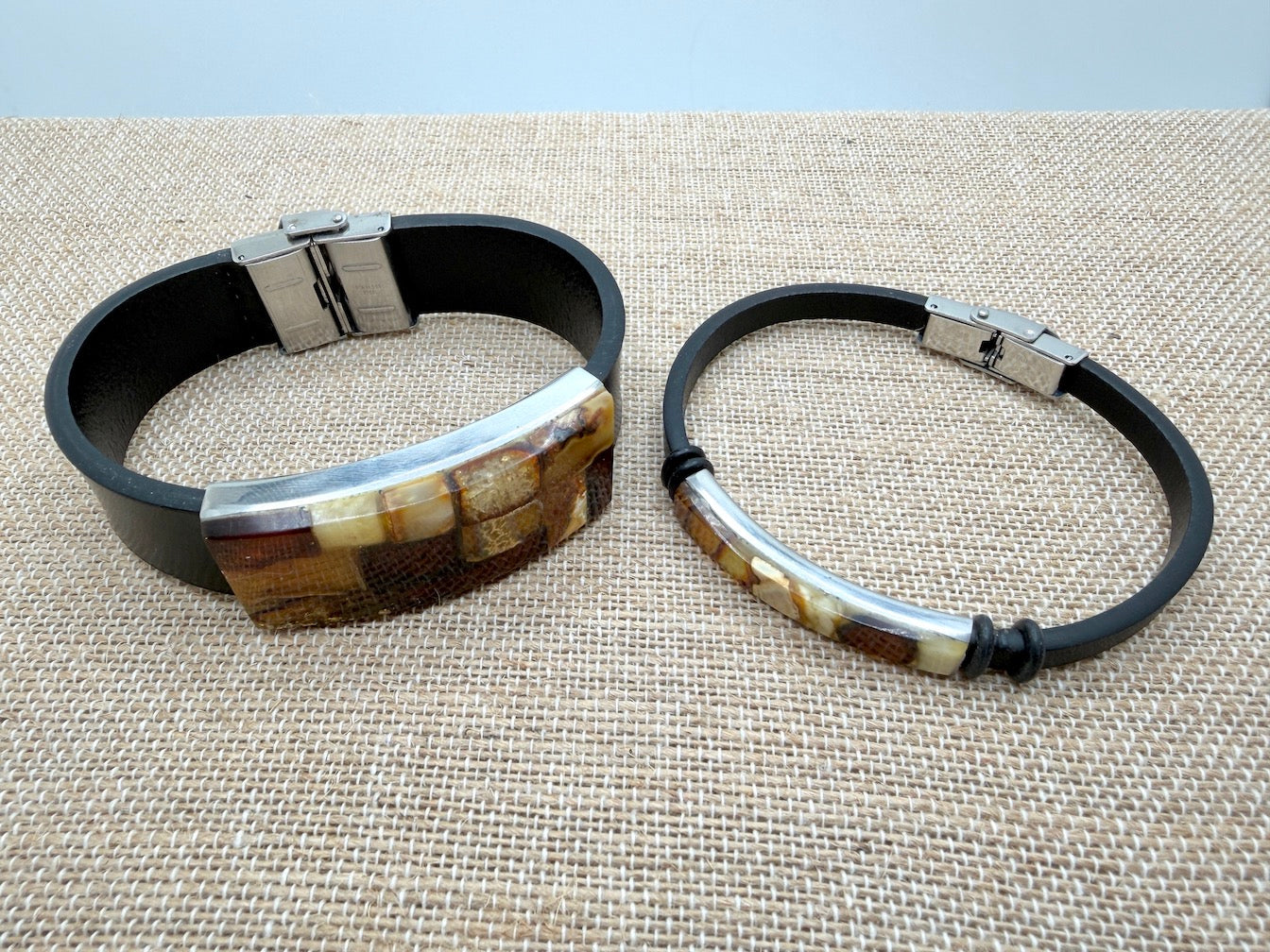 Handmade in Lithuania – Genuine Baltic Amber, Leather & Stainless Steel Men’s Bracelets