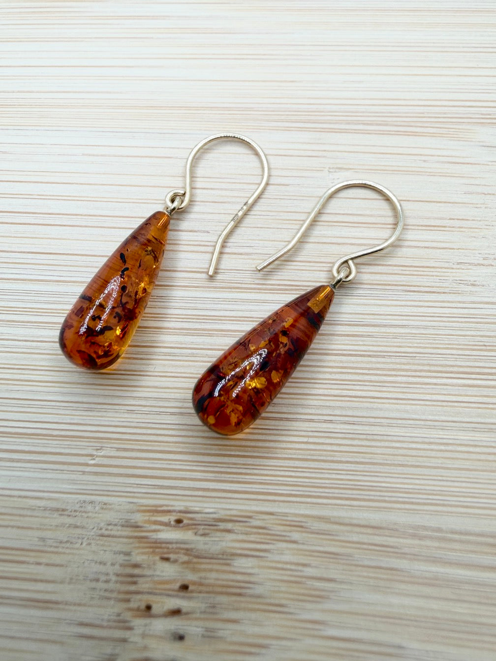 Handmade in Poland 14K Gold & Cognac Baltic Amber Teardrop Earrings – Lightweight Everyday Amber Drop Earrings