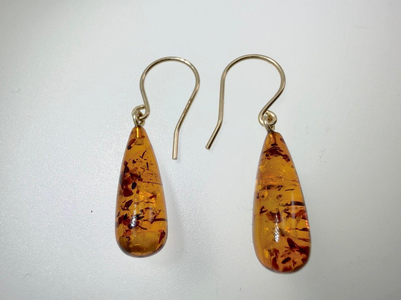 Handmade in Poland 14K Gold & Cognac Baltic Amber Teardrop Earrings – Lightweight Everyday Amber Drop Earrings