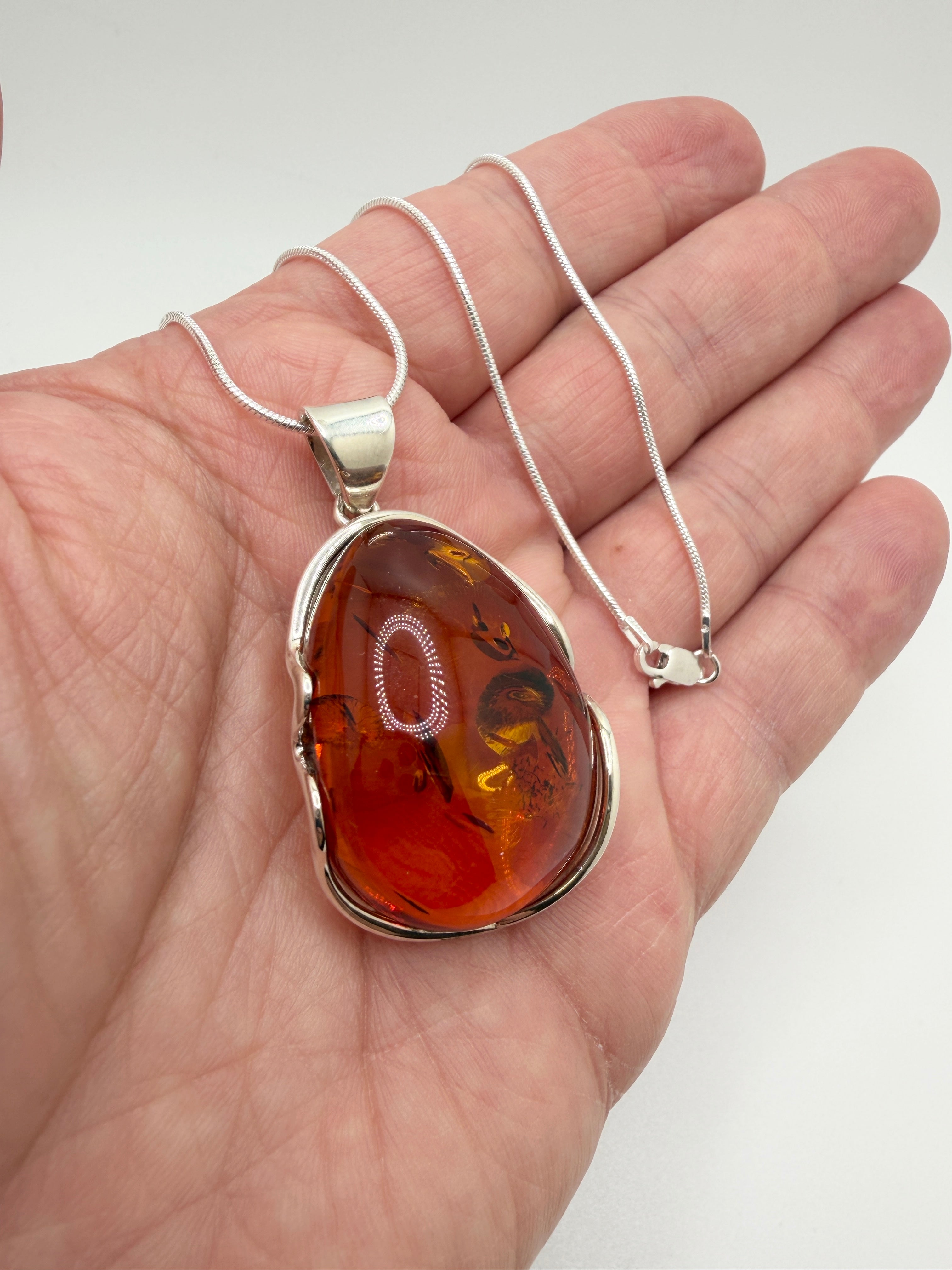 Handmade in Poland 925 Sterling Silver Honey Baltic Amber Ombre Pendant Necklace – Genuine Baltic Amber Jewelry