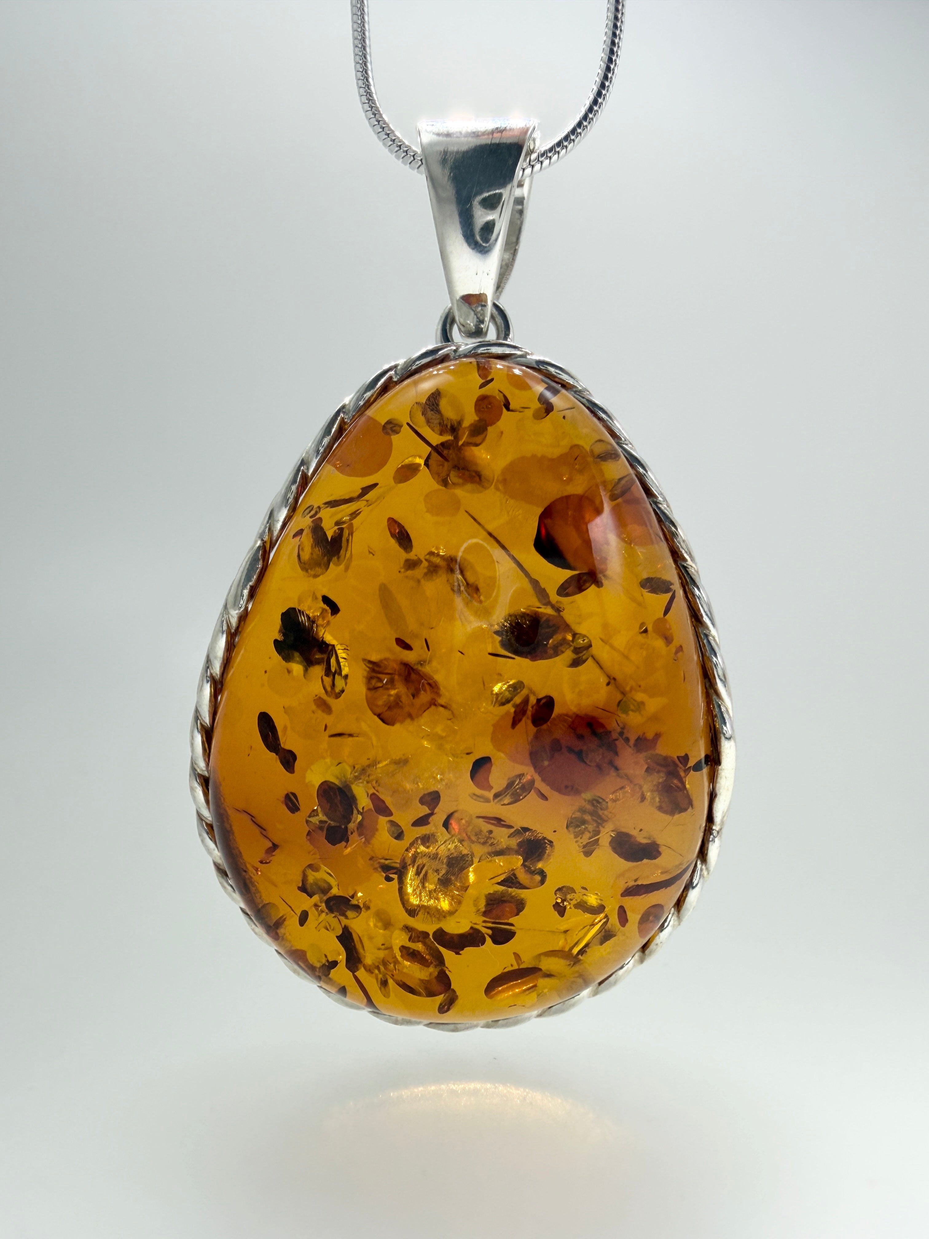 Handmade in Poland 925 Sterling Silver Honey Baltic Amber Ombre Pendant Necklace – Genuine Baltic Amber Jewelry (Copy)