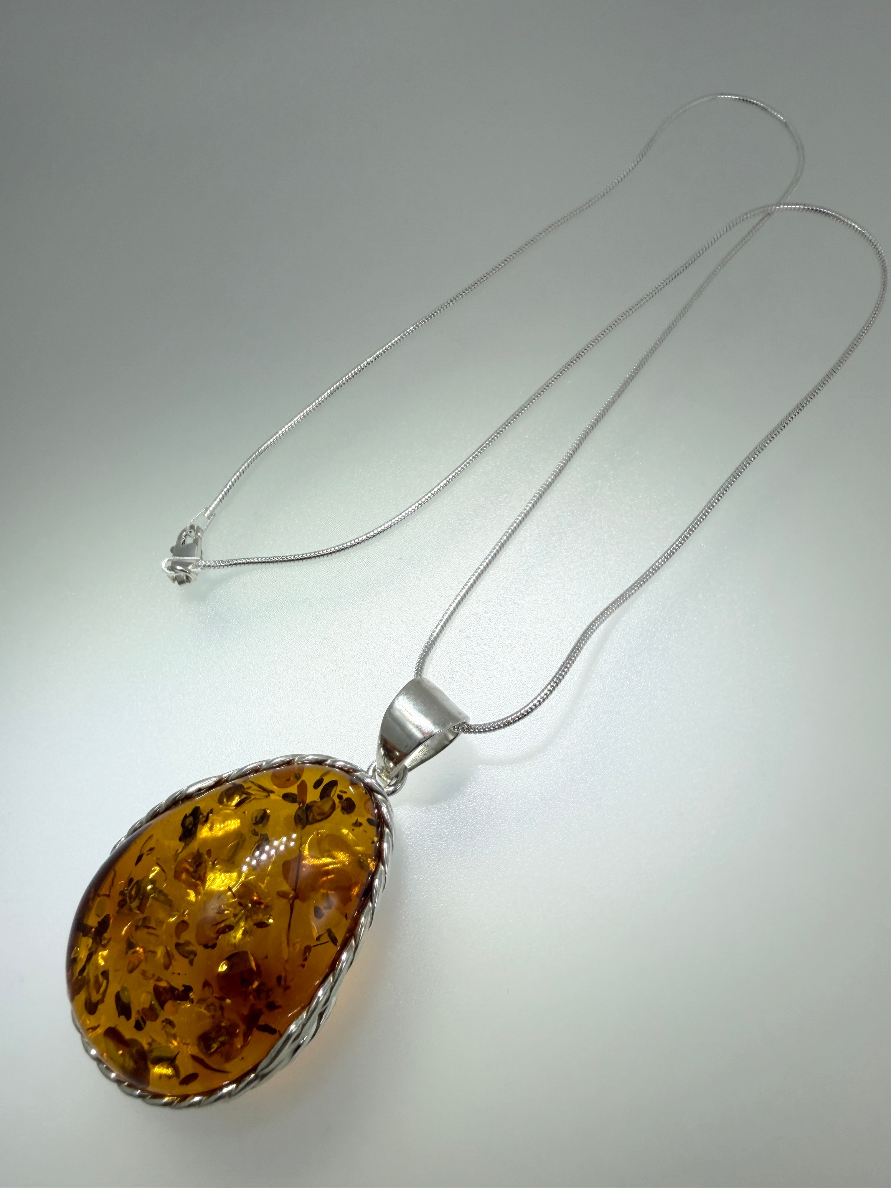 Handmade in Poland 925 Sterling Silver Honey Baltic Amber Ombre Pendant Necklace – Genuine Baltic Amber Jewelry (Copy)