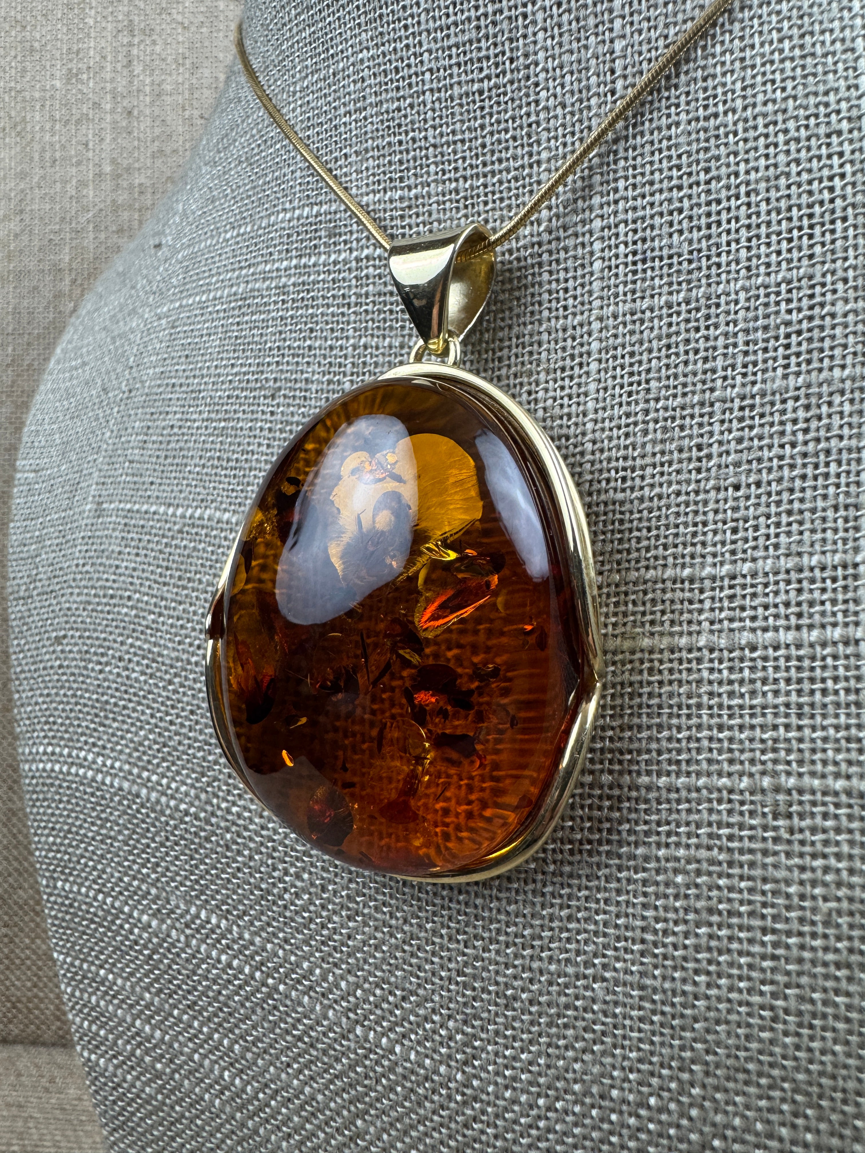 Handmade in Poland Gold Plated Sterling Silver Cognac Baltic Amber Ombre Pendant Necklace – Genuine Baltic Amber Jewelry