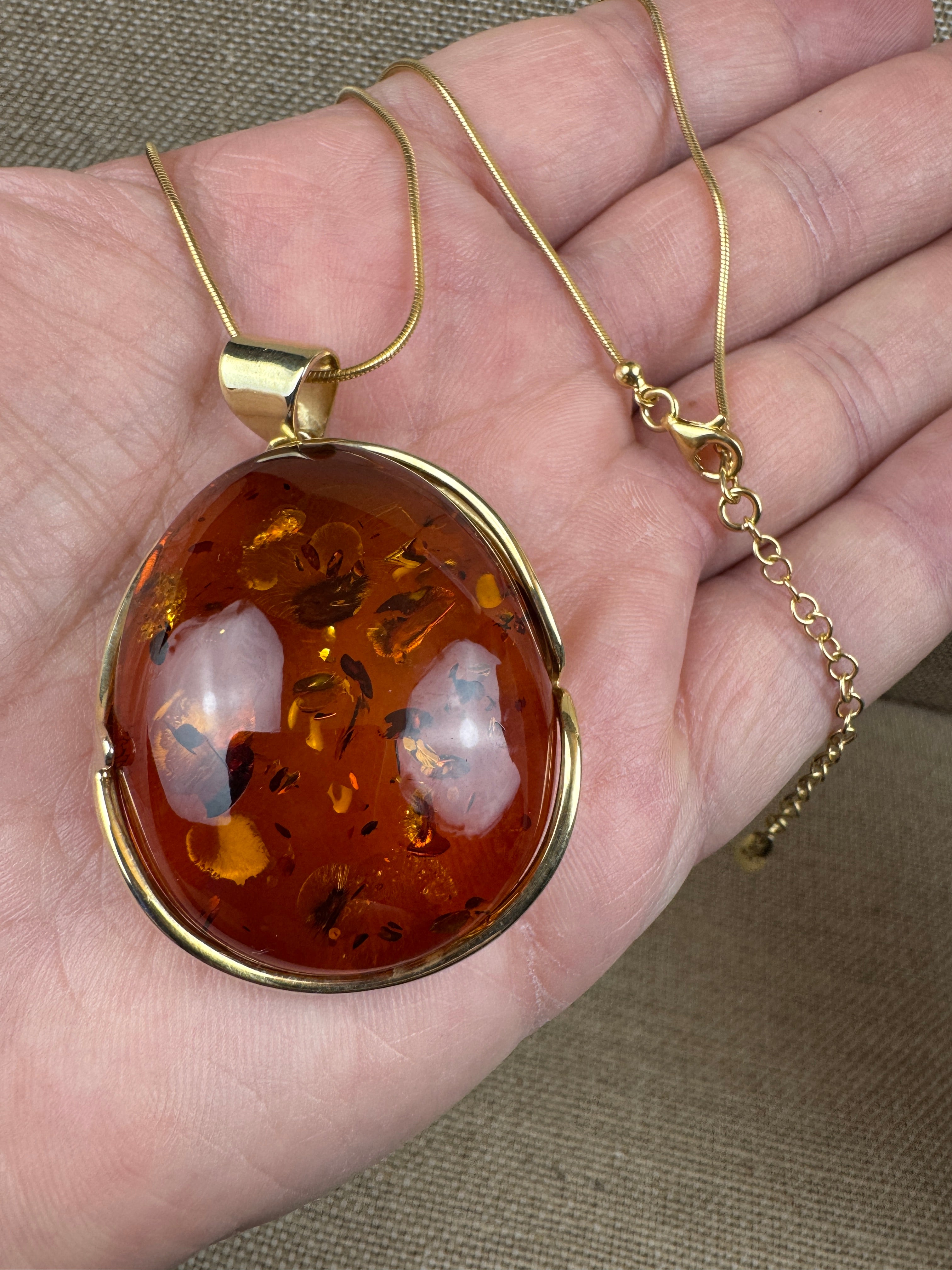 Handmade in Poland Gold Plated Sterling Silver Cognac Baltic Amber Ombre Pendant Necklace – Genuine Baltic Amber Jewelry