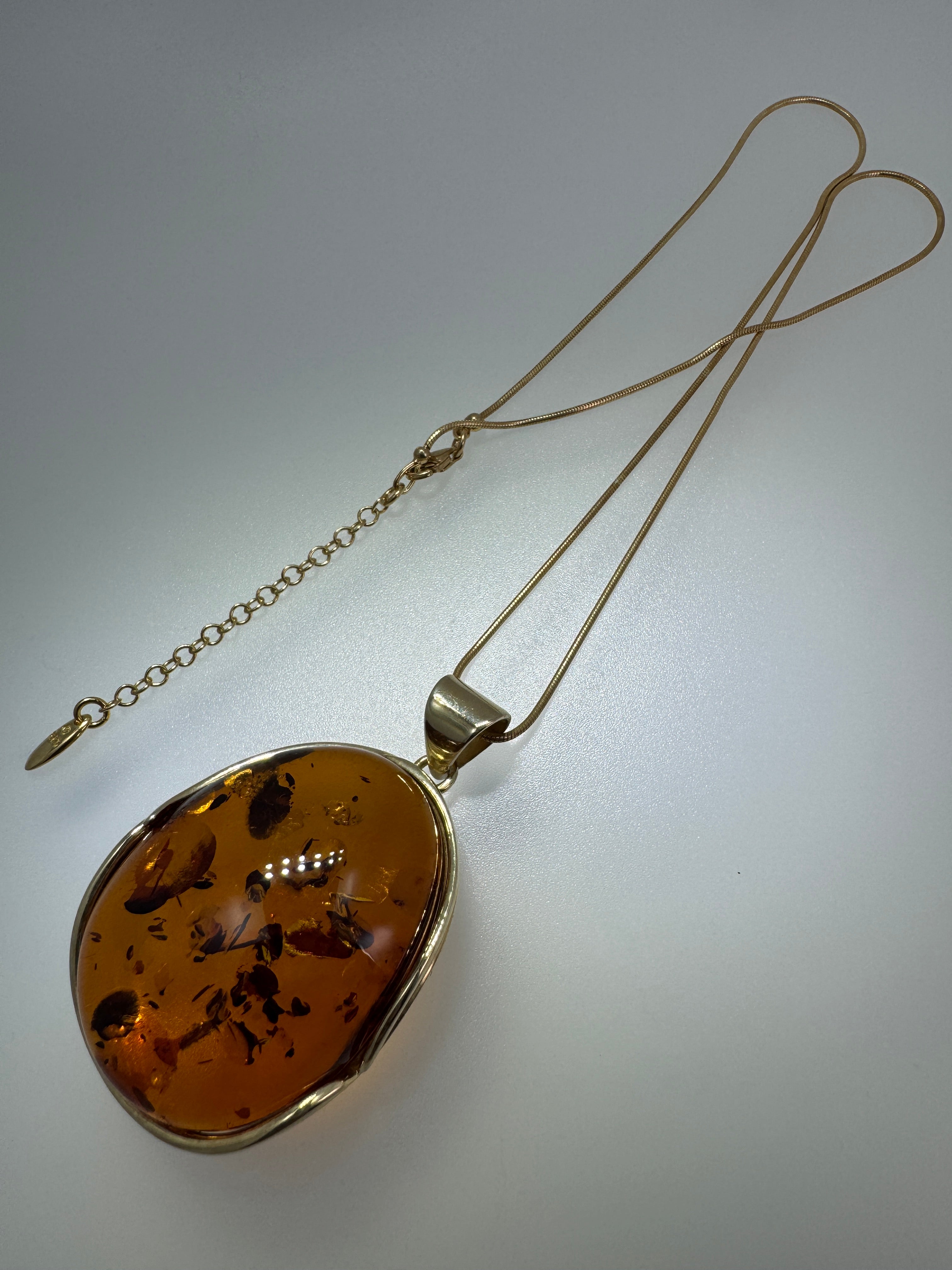 Handmade in Poland Gold Plated Sterling Silver Cognac Baltic Amber Ombre Pendant Necklace – Genuine Baltic Amber Jewelry