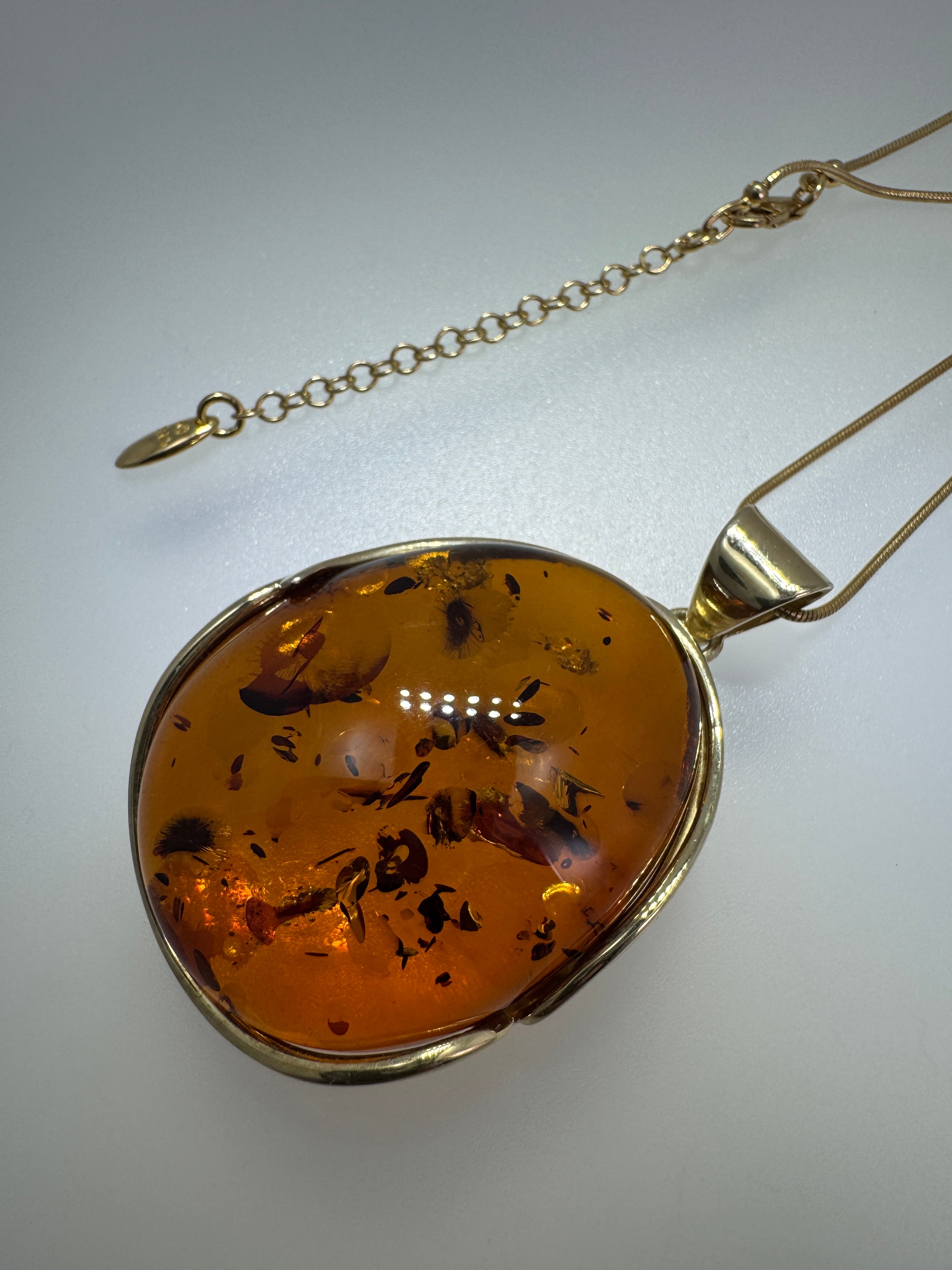 Handmade in Poland Gold Plated Sterling Silver Cognac Baltic Amber Ombre Pendant Necklace – Genuine Baltic Amber Jewelry