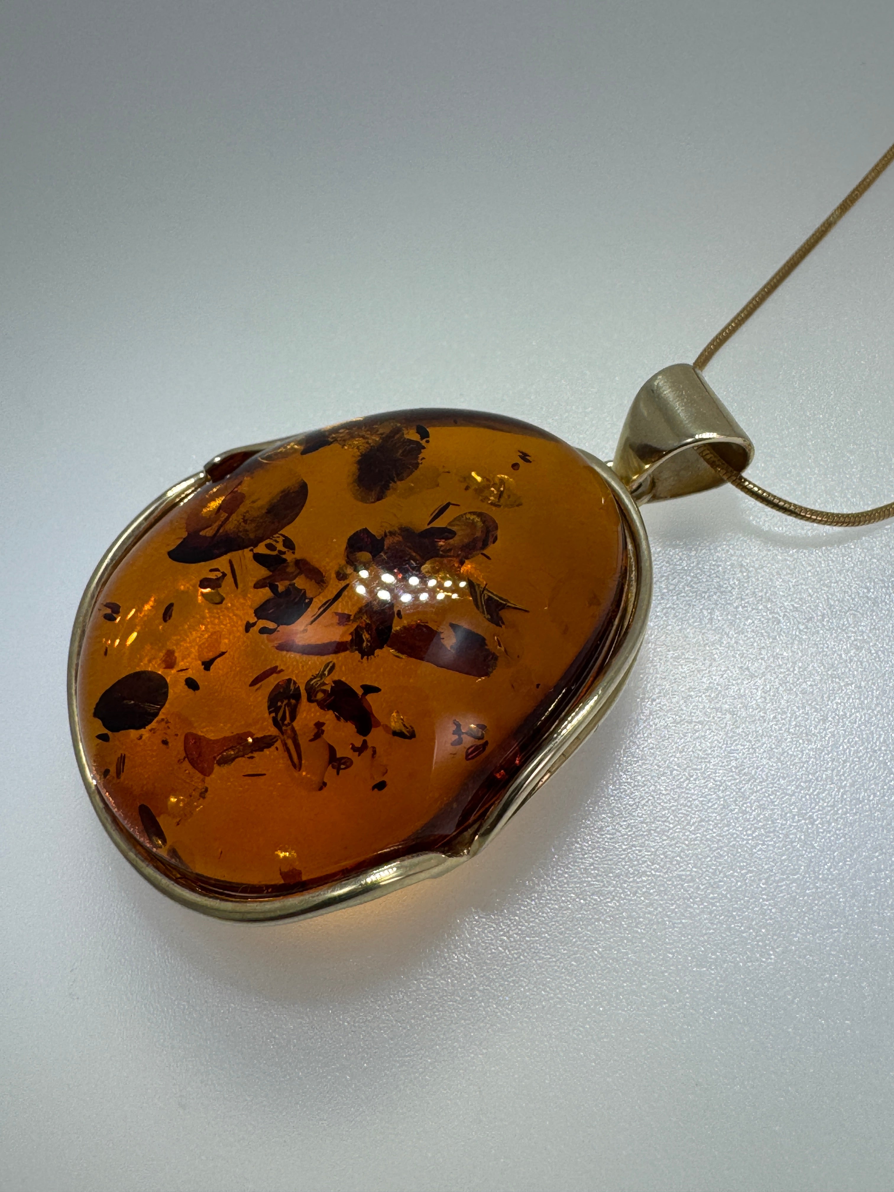 Handmade in Poland Gold Plated Sterling Silver Cognac Baltic Amber Ombre Pendant Necklace – Genuine Baltic Amber Jewelry