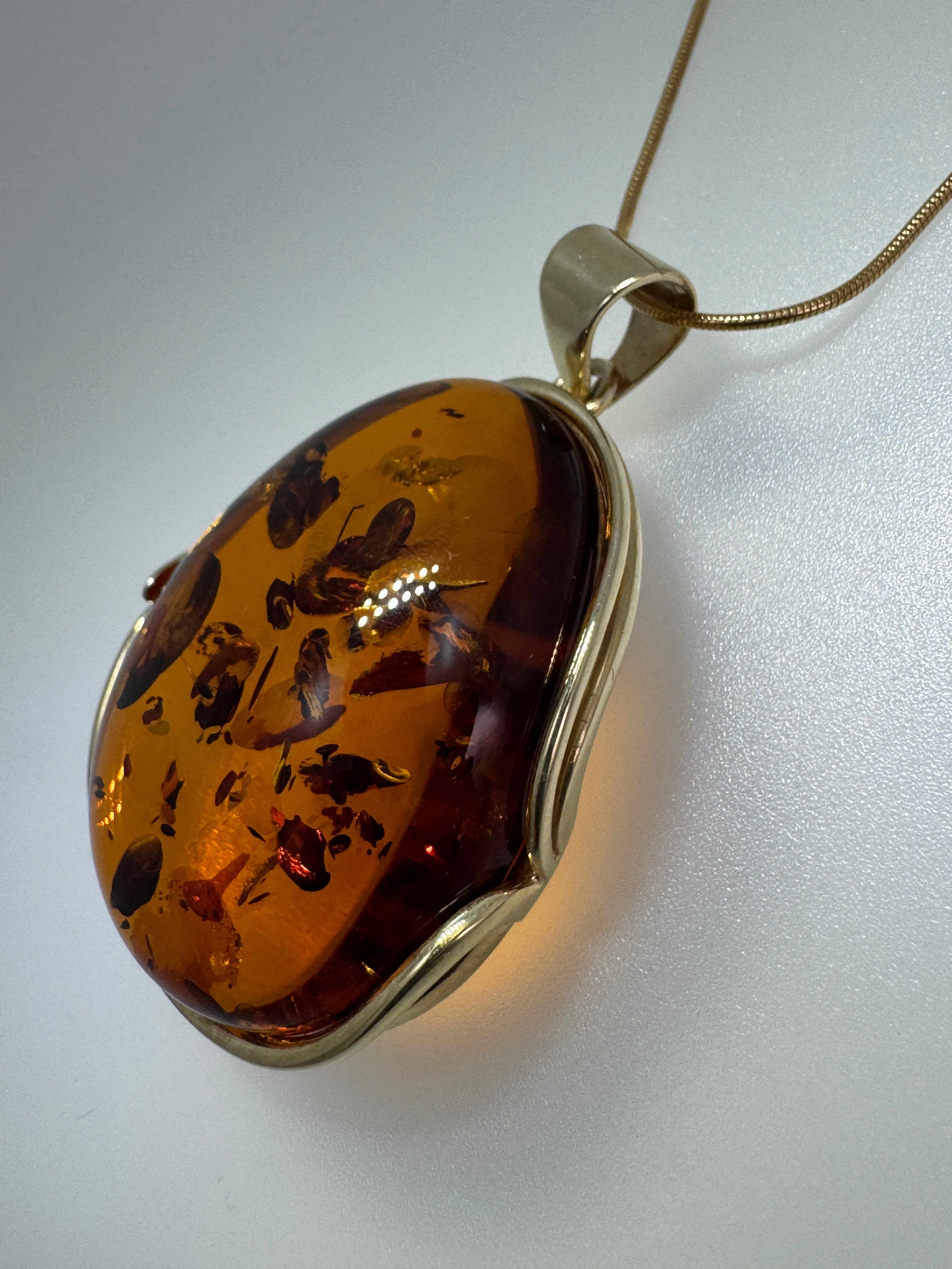Handmade in Poland Gold Plated Sterling Silver Cognac Baltic Amber Ombre Pendant Necklace – Genuine Baltic Amber Jewelry