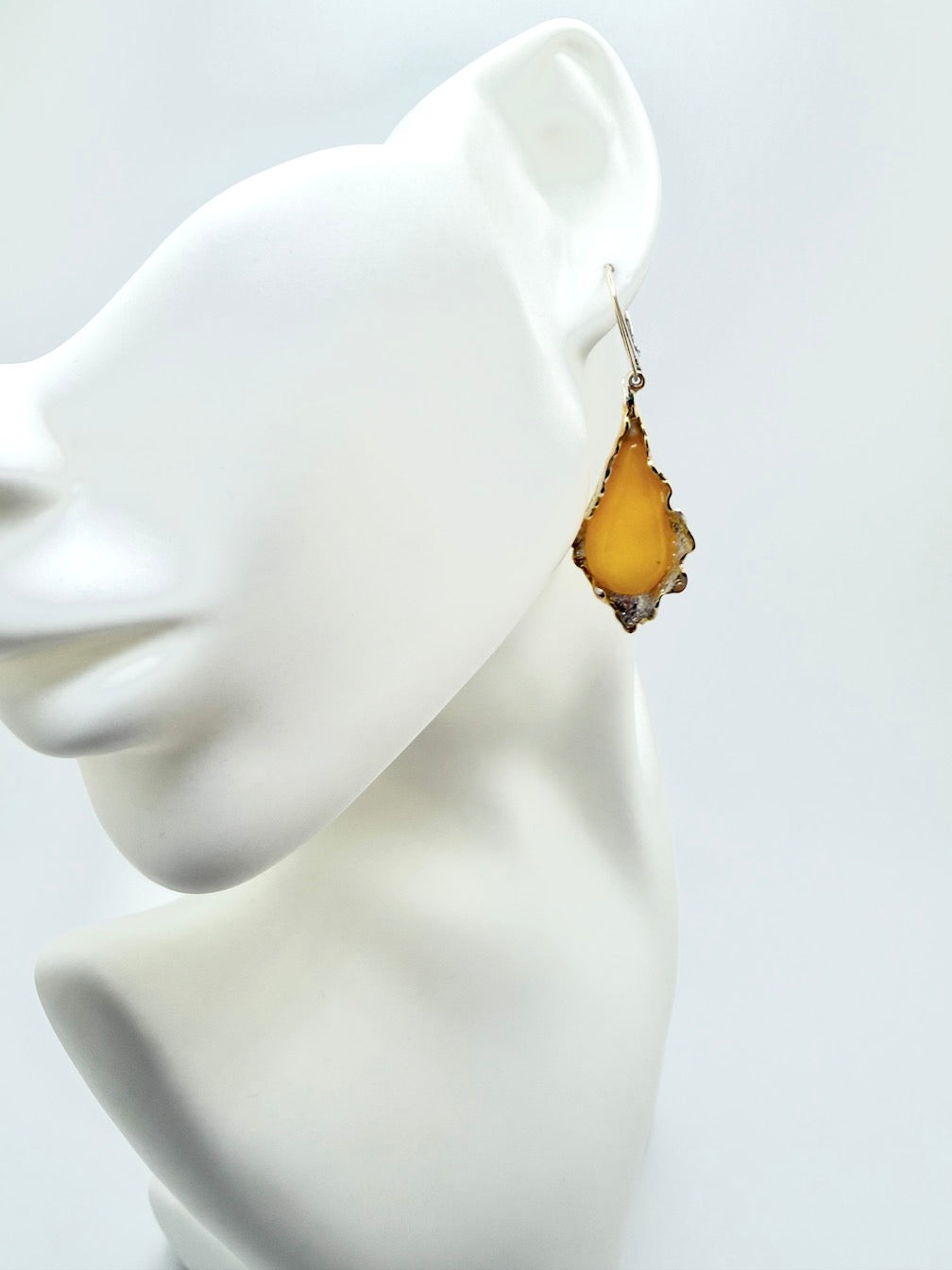 Handmade in Poland Sterling Silver Modern Artistic Butterscotch Baltic Amber Drop Earrings