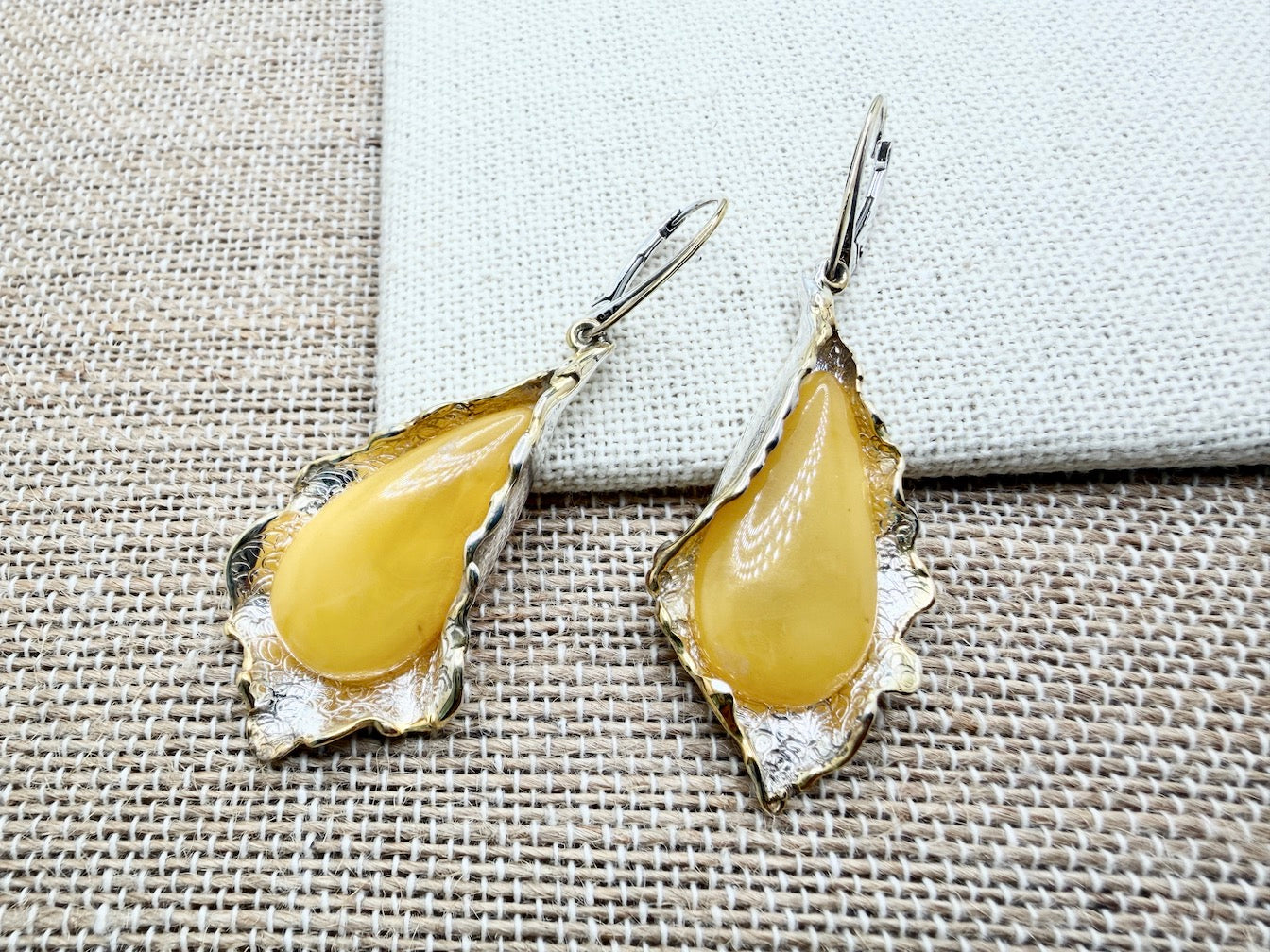 Handmade in Poland Sterling Silver Modern Artistic Butterscotch Baltic Amber Drop Earrings