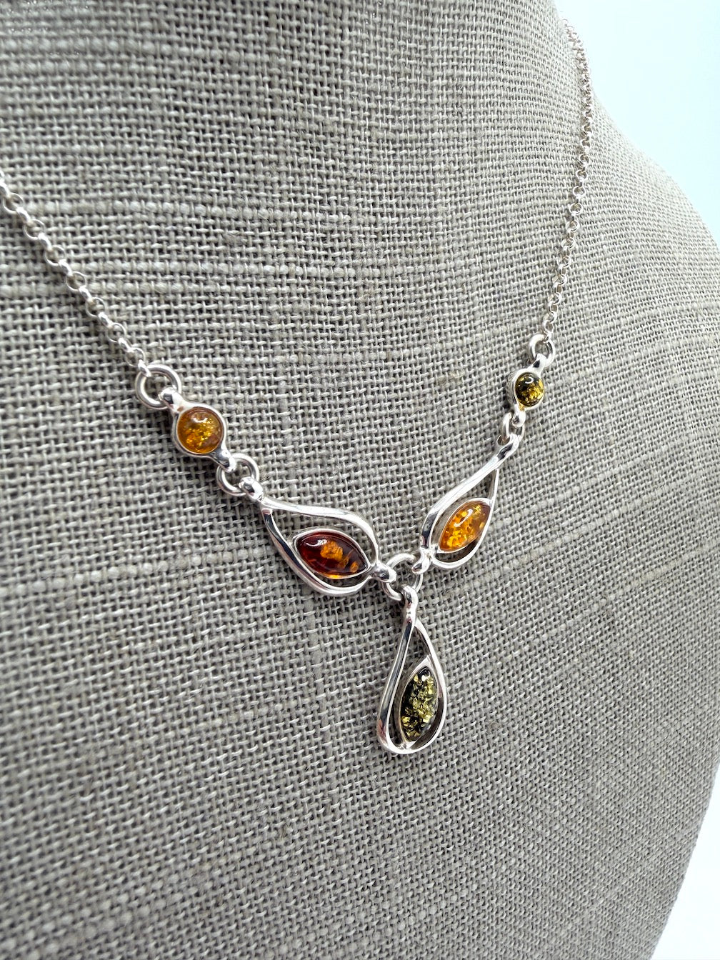 Handmade in Poland Sterling Silver & Genuine Baltic Amber Necklace