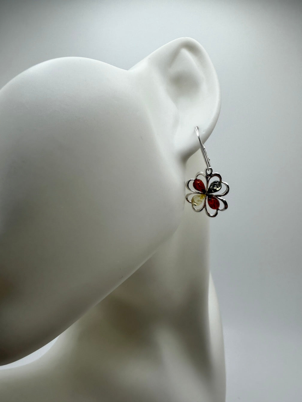 Handmade in Poland – Sterling Silver & Genuine Baltic Amber Drop Lever Back Earrings