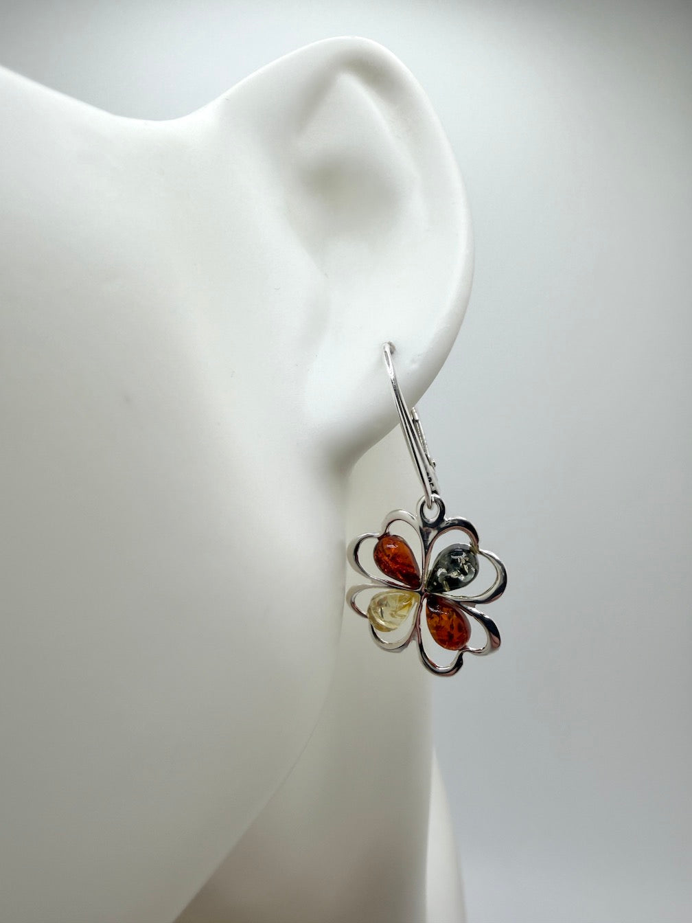 Handmade in Poland – Sterling Silver & Genuine Baltic Amber Drop Lever Back Earrings