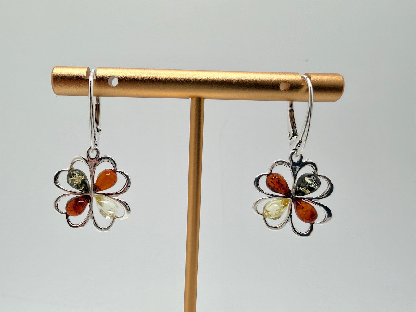 Handmade in Poland – Sterling Silver & Genuine Baltic Amber Drop Lever Back Earrings