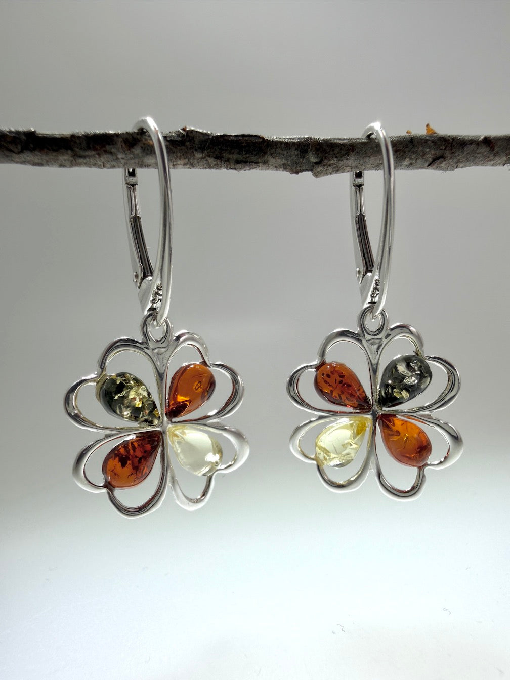 Handmade in Poland – Sterling Silver & Genuine Baltic Amber Drop Lever Back Earrings