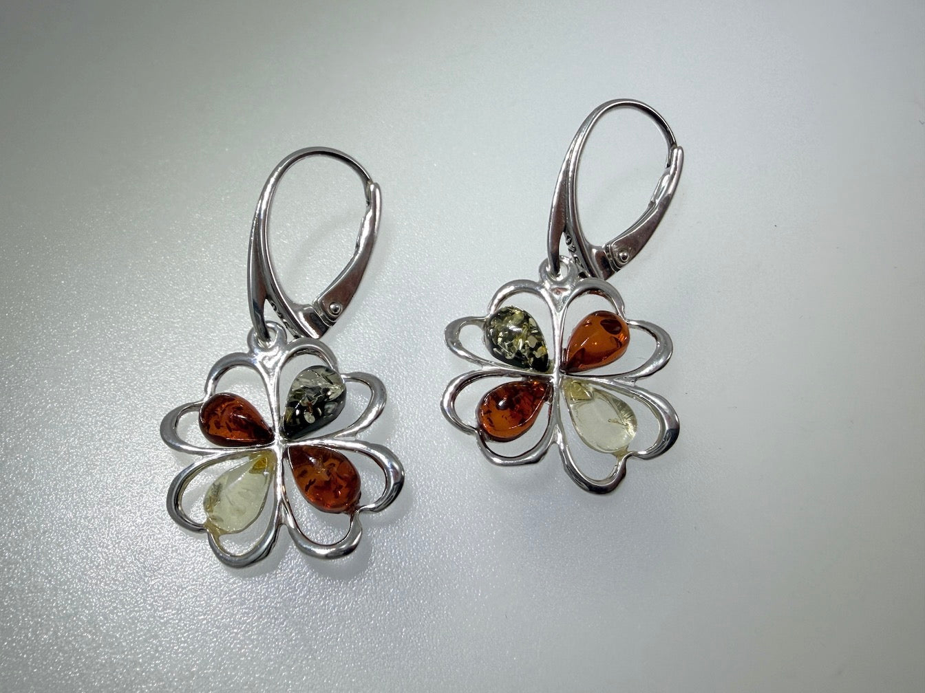 Handmade in Poland – Sterling Silver & Genuine Baltic Amber Drop Lever Back Earrings