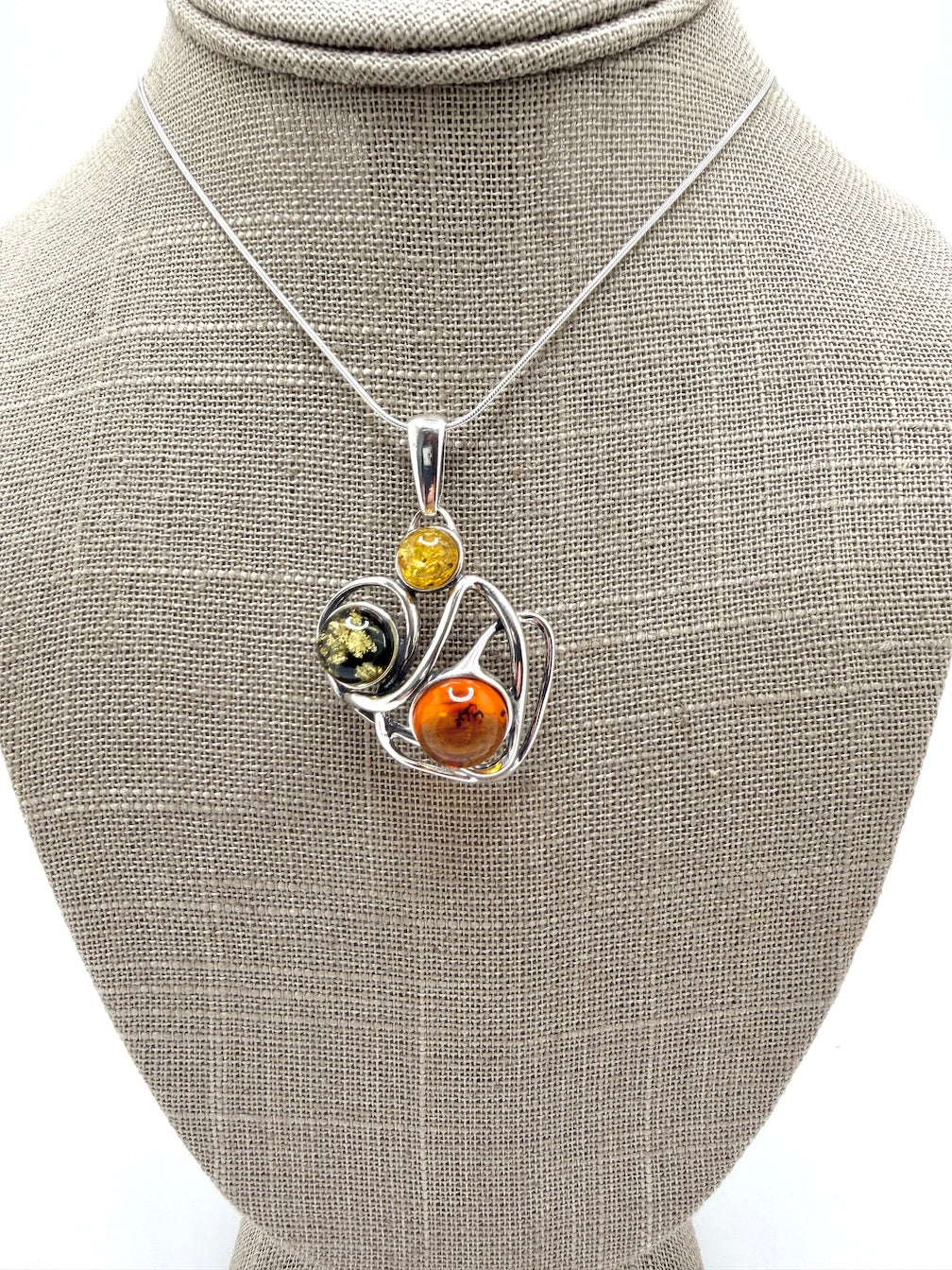 Handmade in Poland • Sterling Silver & Genuine Baltic Amber Organic Pendant Necklace