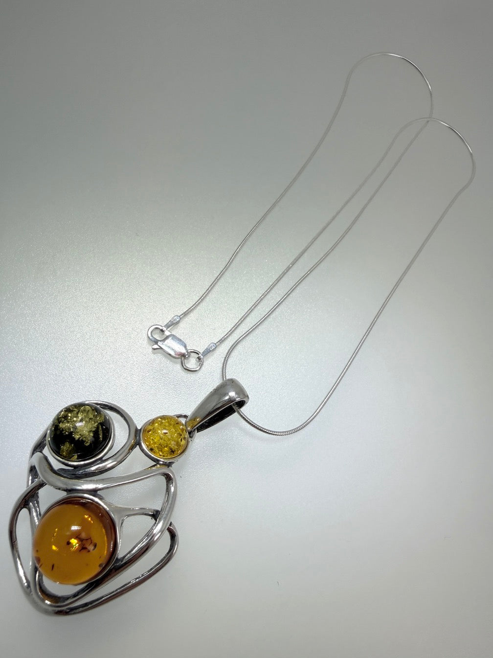 Handmade in Poland • Sterling Silver & Genuine Baltic Amber Organic Pendant Necklace
