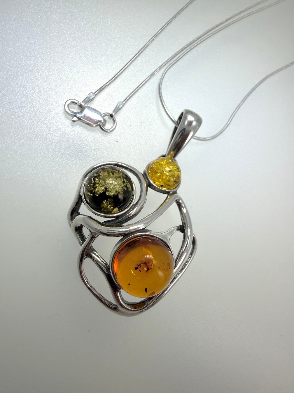 Handmade in Poland • Sterling Silver & Genuine Baltic Amber Organic Pendant Necklace