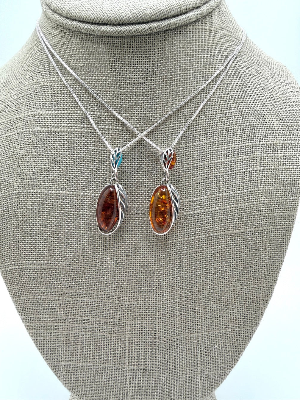 Handmade in Poland – Sterling Silver & Genuine Baltic Amber Pendant Necklace