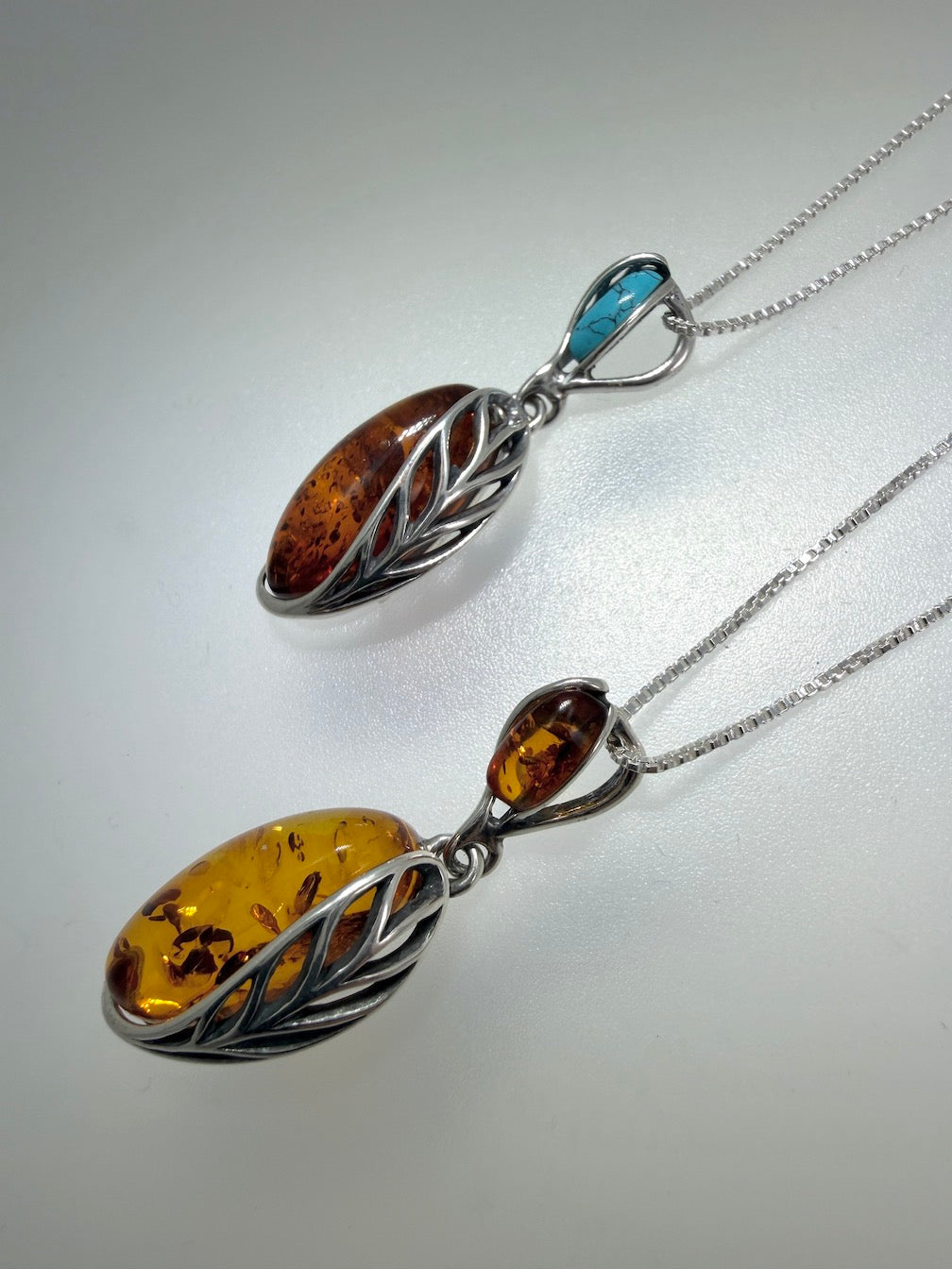 Handmade in Poland – Sterling Silver & Genuine Baltic Amber Pendant Necklace
