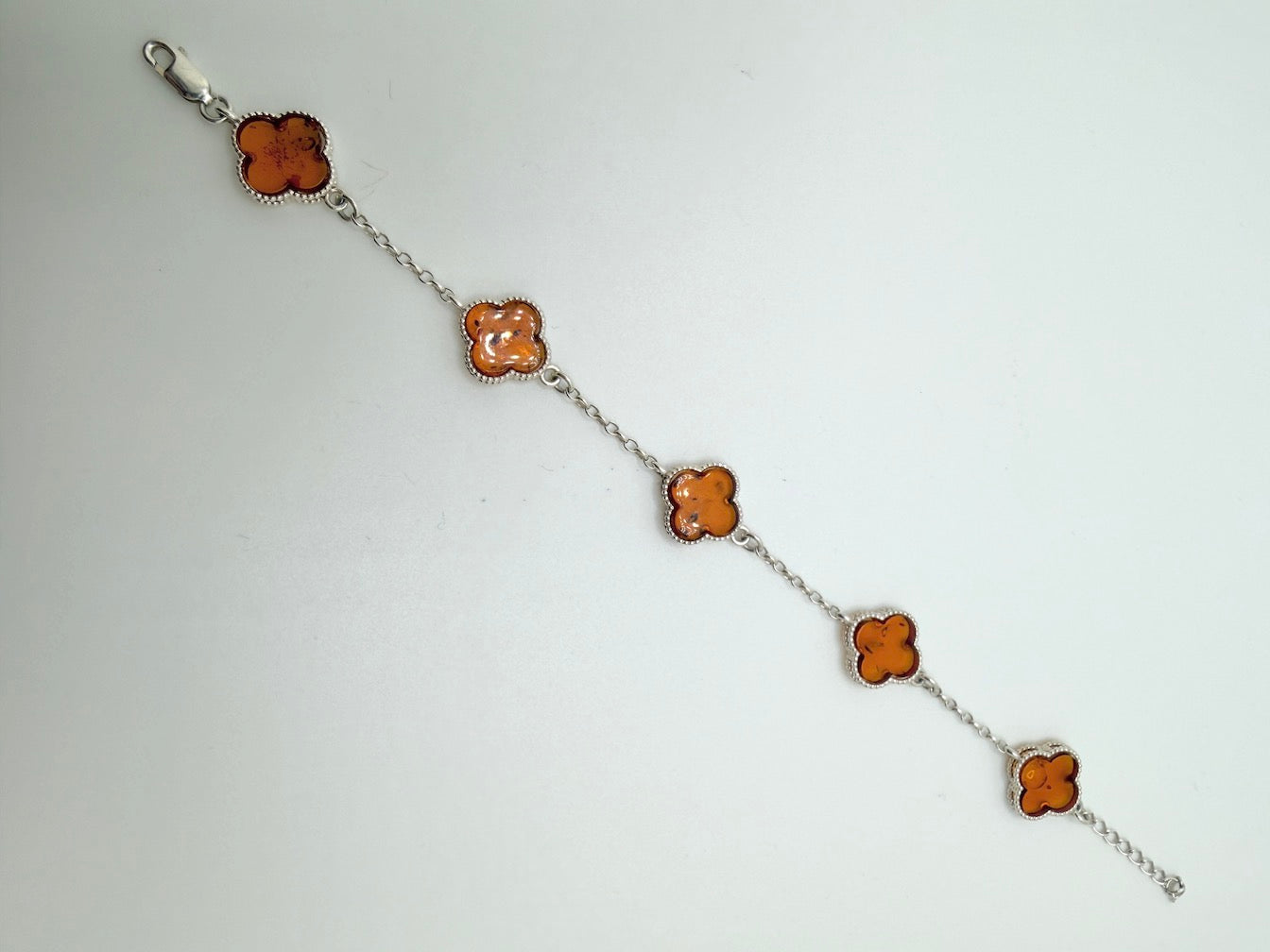 Handmade in Poland • Sterling Silver & Genuine Cognac Baltic Amber Clover Jewelry Set