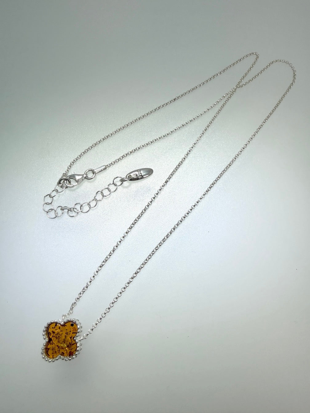 Handmade in Poland • Sterling Silver & Genuine Cognac Baltic Amber Clover Jewelry Set