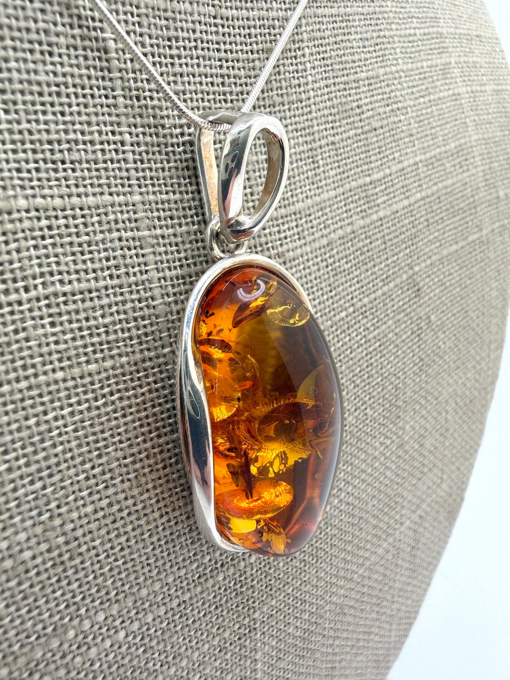 Honey Baltic Amber Pendant Necklace | Artistic Sterling Silver