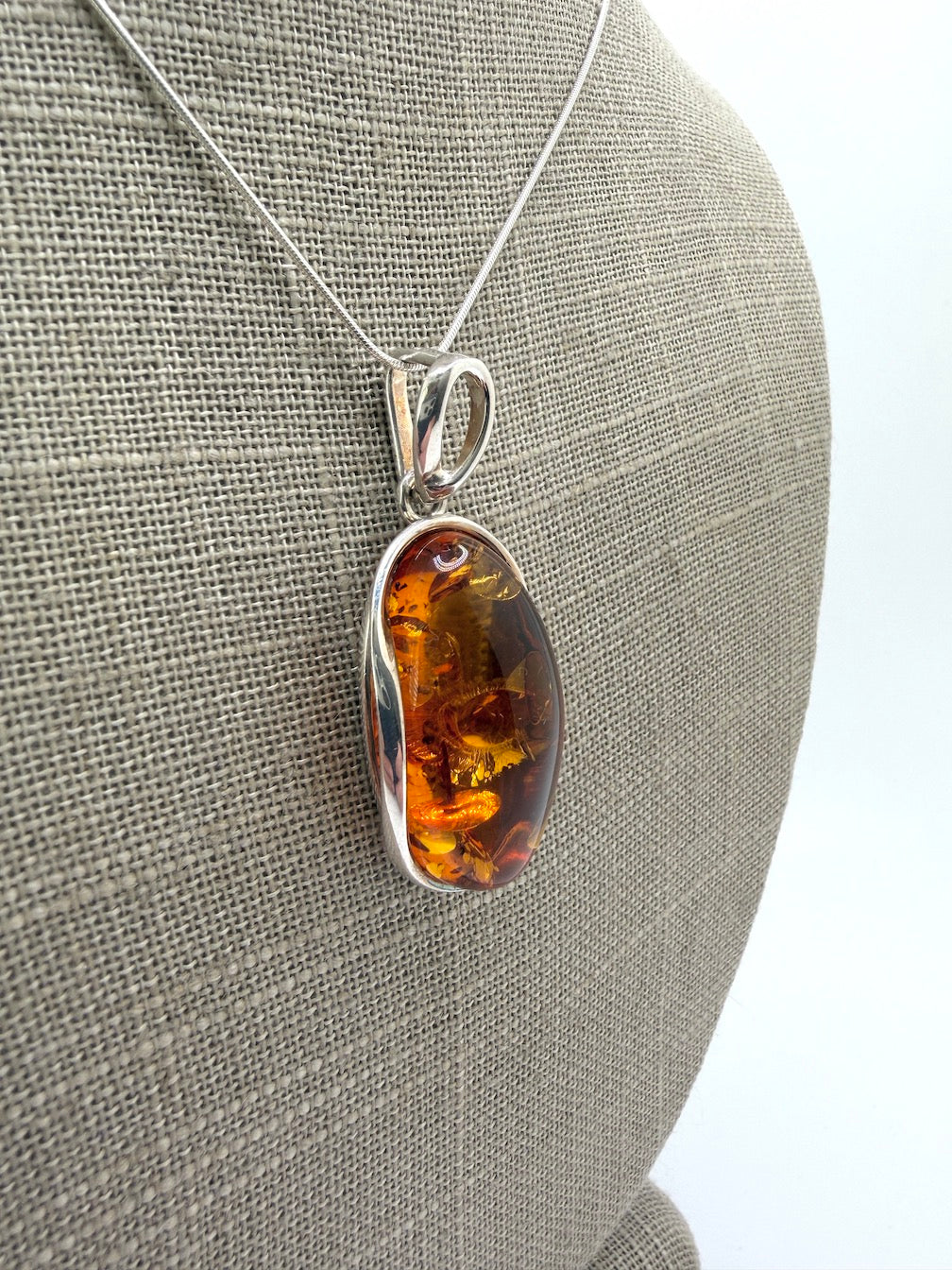 Honey Baltic Amber Pendant Necklace | Artistic Sterling Silver