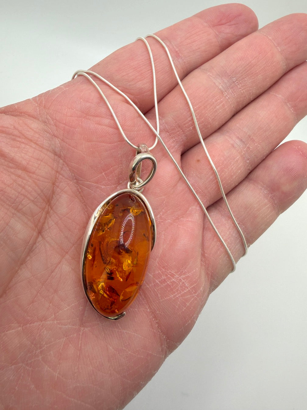 Honey Baltic Amber Pendant Necklace | Artistic Sterling Silver
