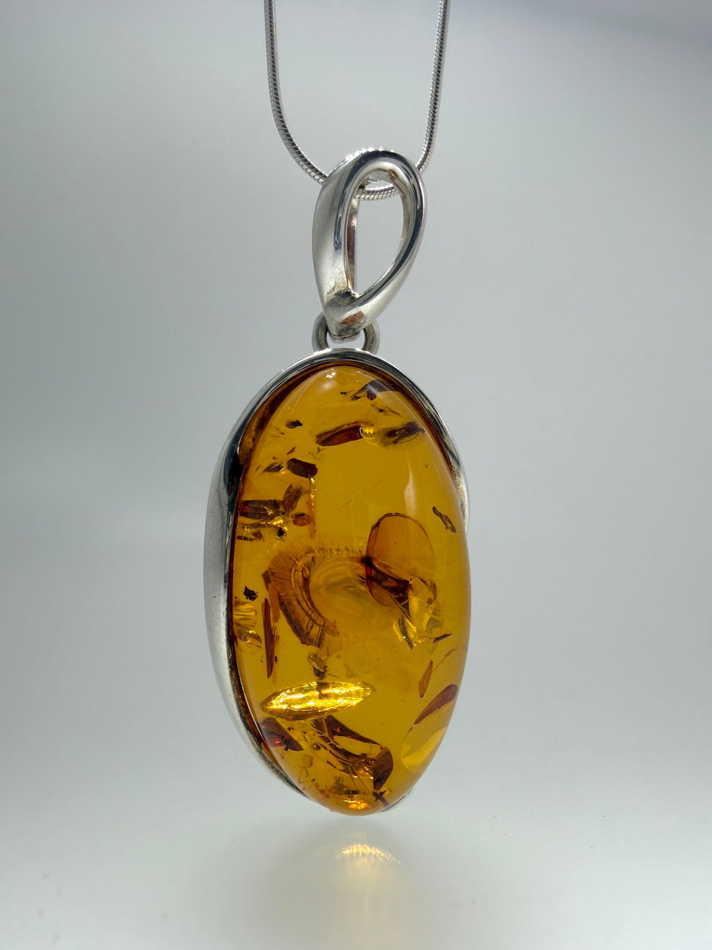 Honey Baltic Amber Pendant Necklace | Artistic Sterling Silver