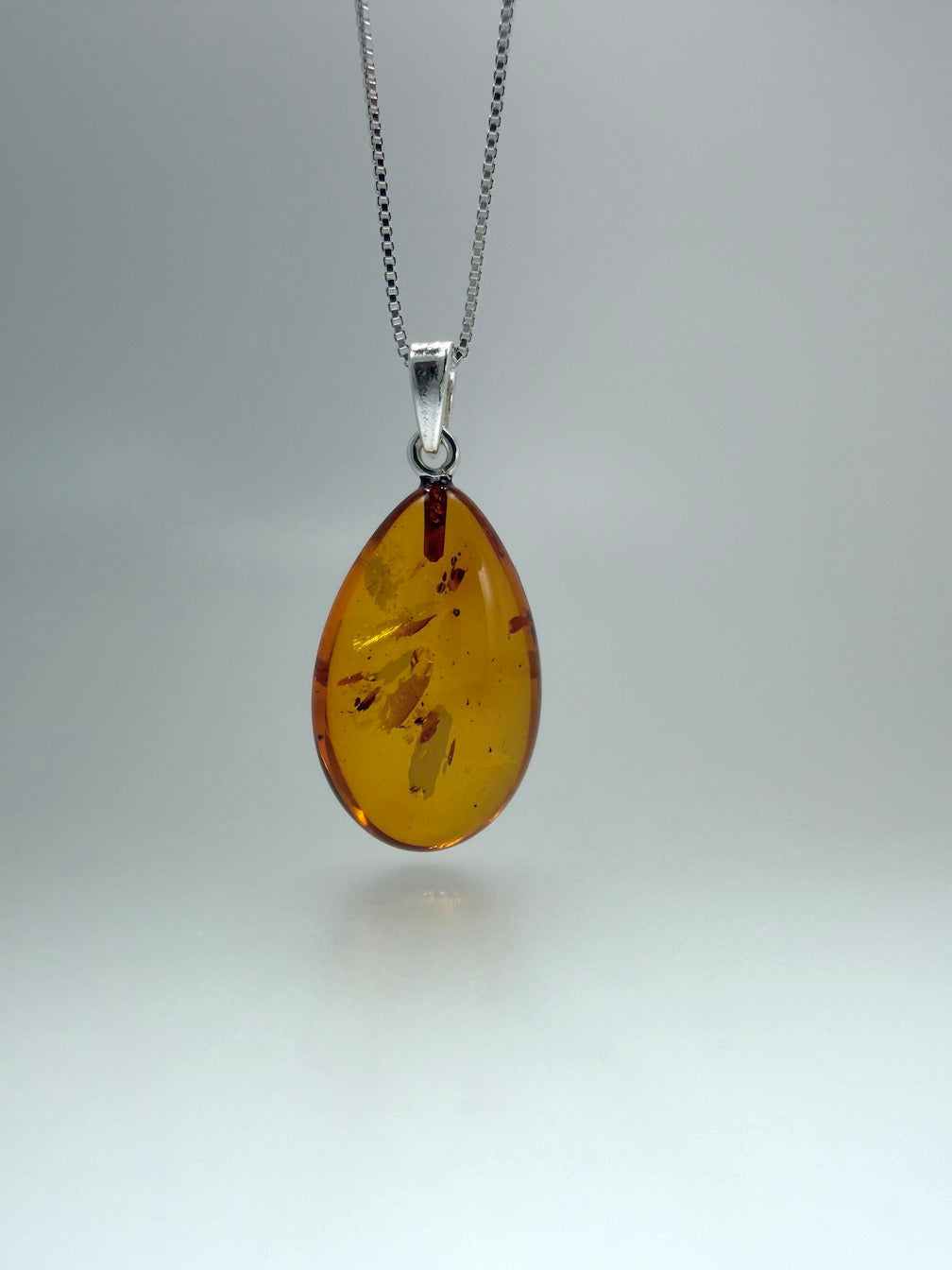 Honey Baltic Amber Teardrop Pendant – Sterling Silver Box Chain – Genuine Baltic Amber Necklace – Perfectly Polished – Everyday Layering Necklace – Handmade Amber Jewelry