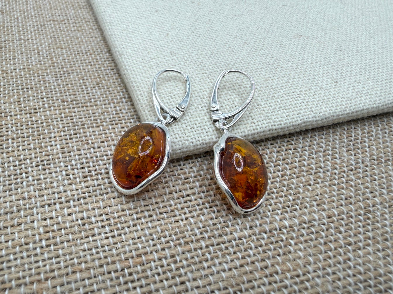 Honey Cognac Baltic Amber Dangle Lever Back Earrings