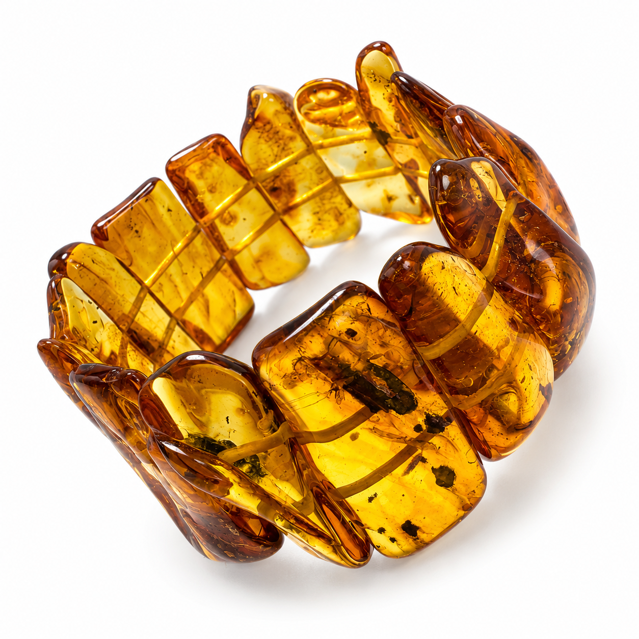 Beautiful Handmade in Lithuania Genuine Baltic Amber Honey Color Organic Stretch Bracelet – Museum Quality Baltic Amber Statement Bracelet