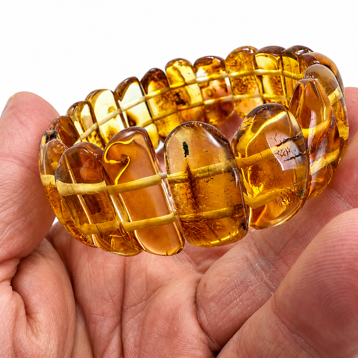 Honey Cognac Baltic Amber stretch statement bracelet