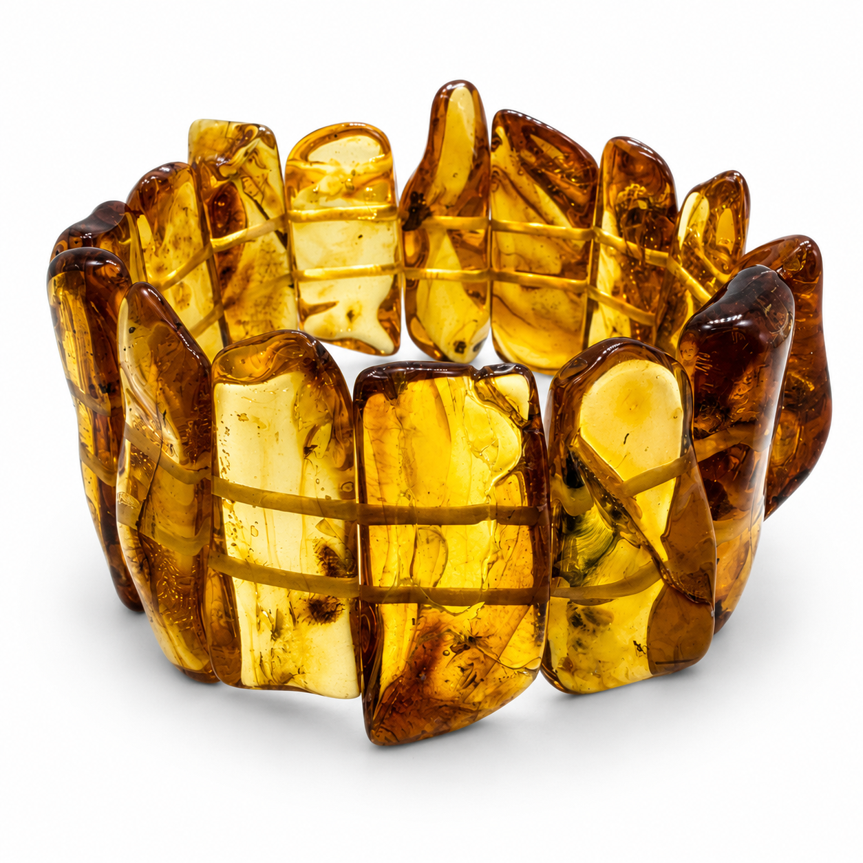 Beautiful Handmade in Lithuania Genuine Baltic Amber Honey Color Organic Stretch Bracelet – Museum Quality Baltic Amber Statement Bracelet