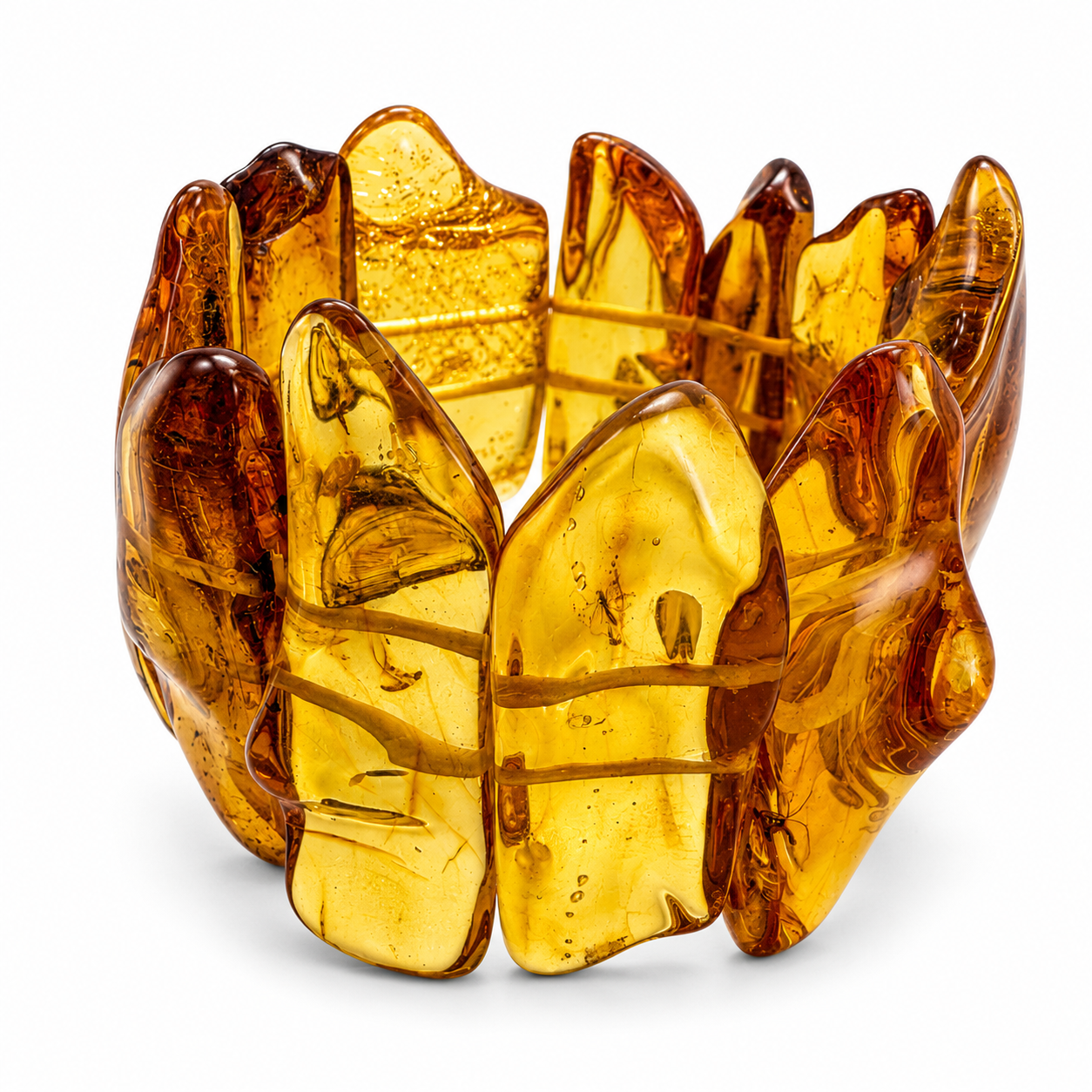 Beautiful Handmade in Lithuania Genuine Baltic Amber Honey Color Organic Stretch Bracelet – Museum Quality Baltic Amber Statement Bracelet