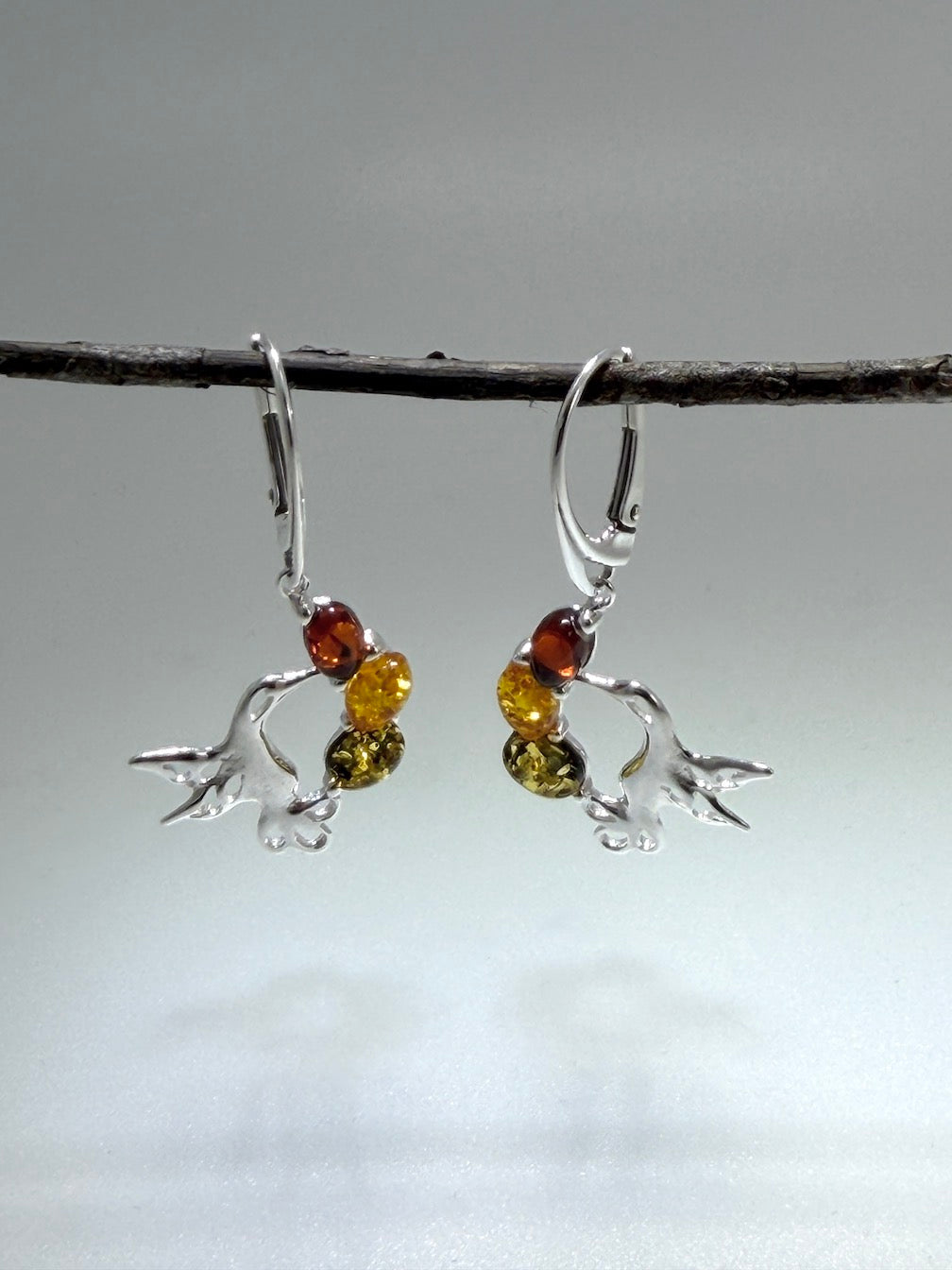 Hummingbird Baltic Amber Earrings