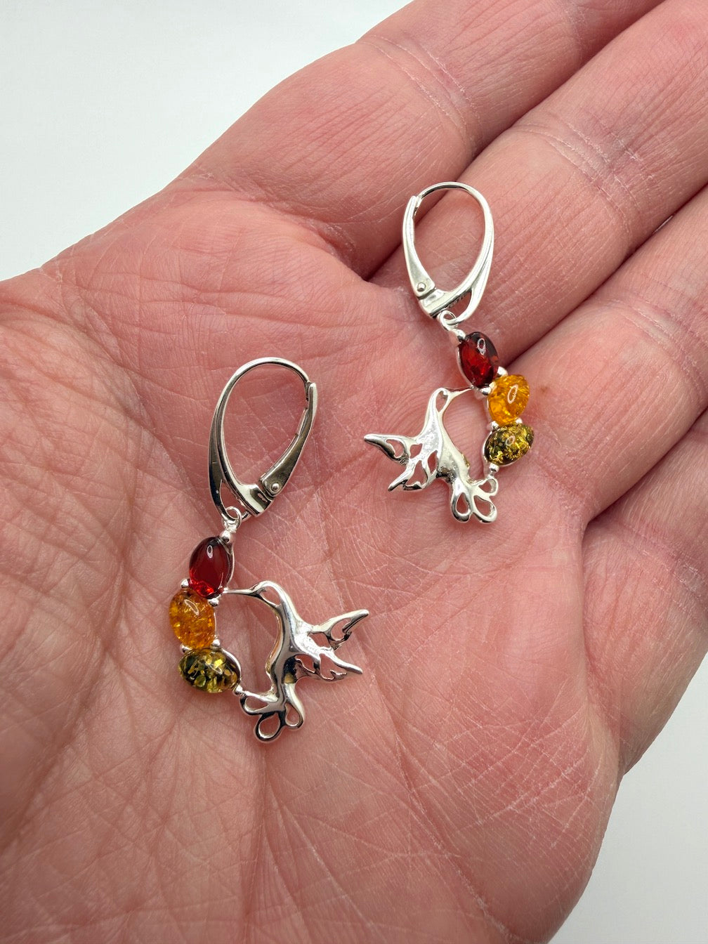 Hummingbird Baltic Amber Earrings