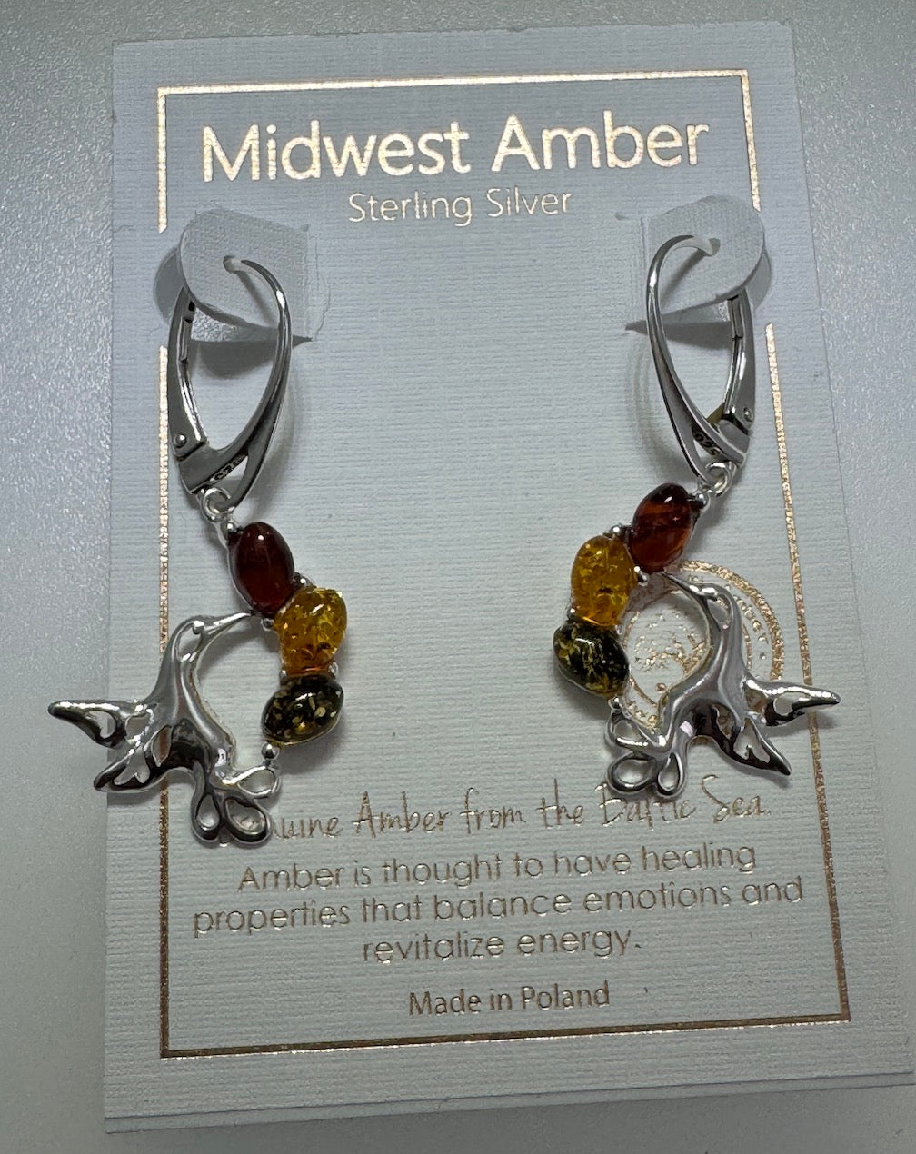 Hummingbird Baltic Amber Earrings