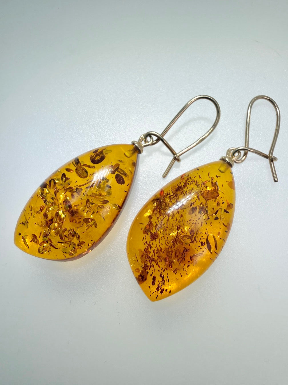 Handmade in Poland 14K Gold & Honey Baltic Amber Drop Earrings – Large Organic Amber Dangles, Lightweight Everyday Earrings