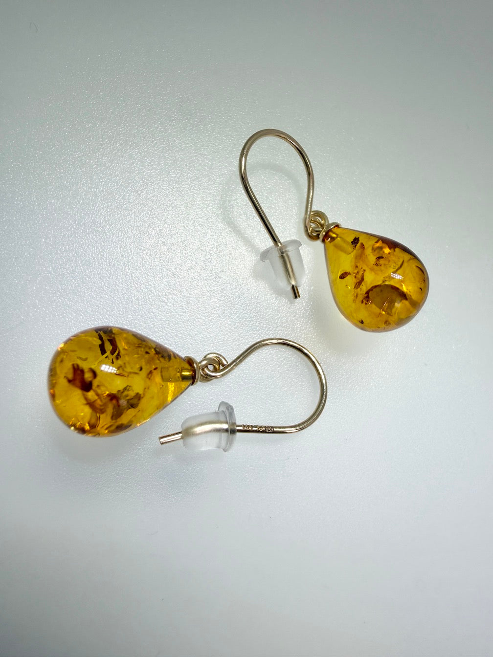 Handmade in Poland 14K Gold & Cognac Baltic Amber Pear Shape Earrings – Lightweight Everyday Amber Drop Earrings