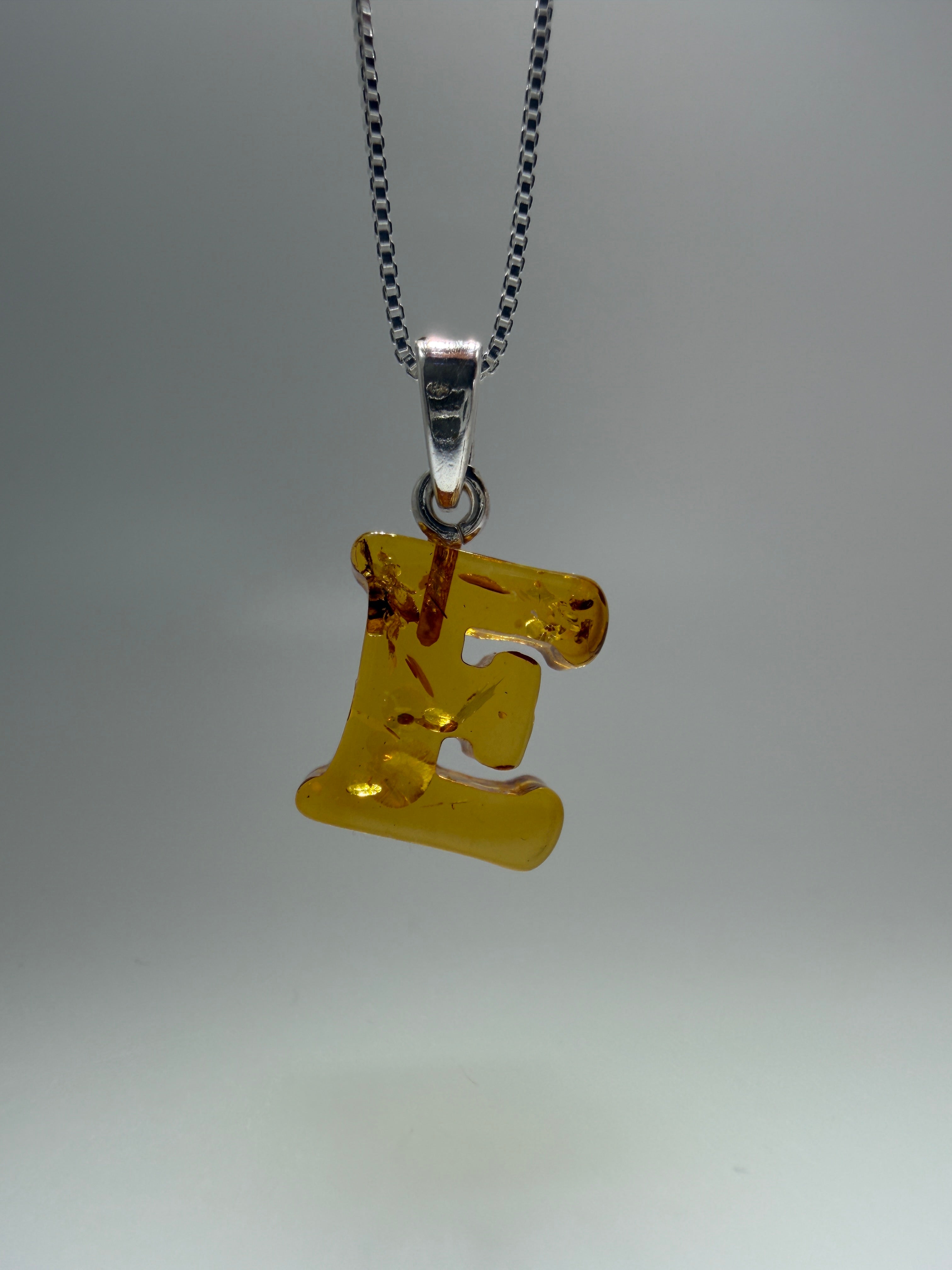 Personalized Baltic Amber Initial Pendant – Handcarved from one stone - shipped on choice of silver chain.